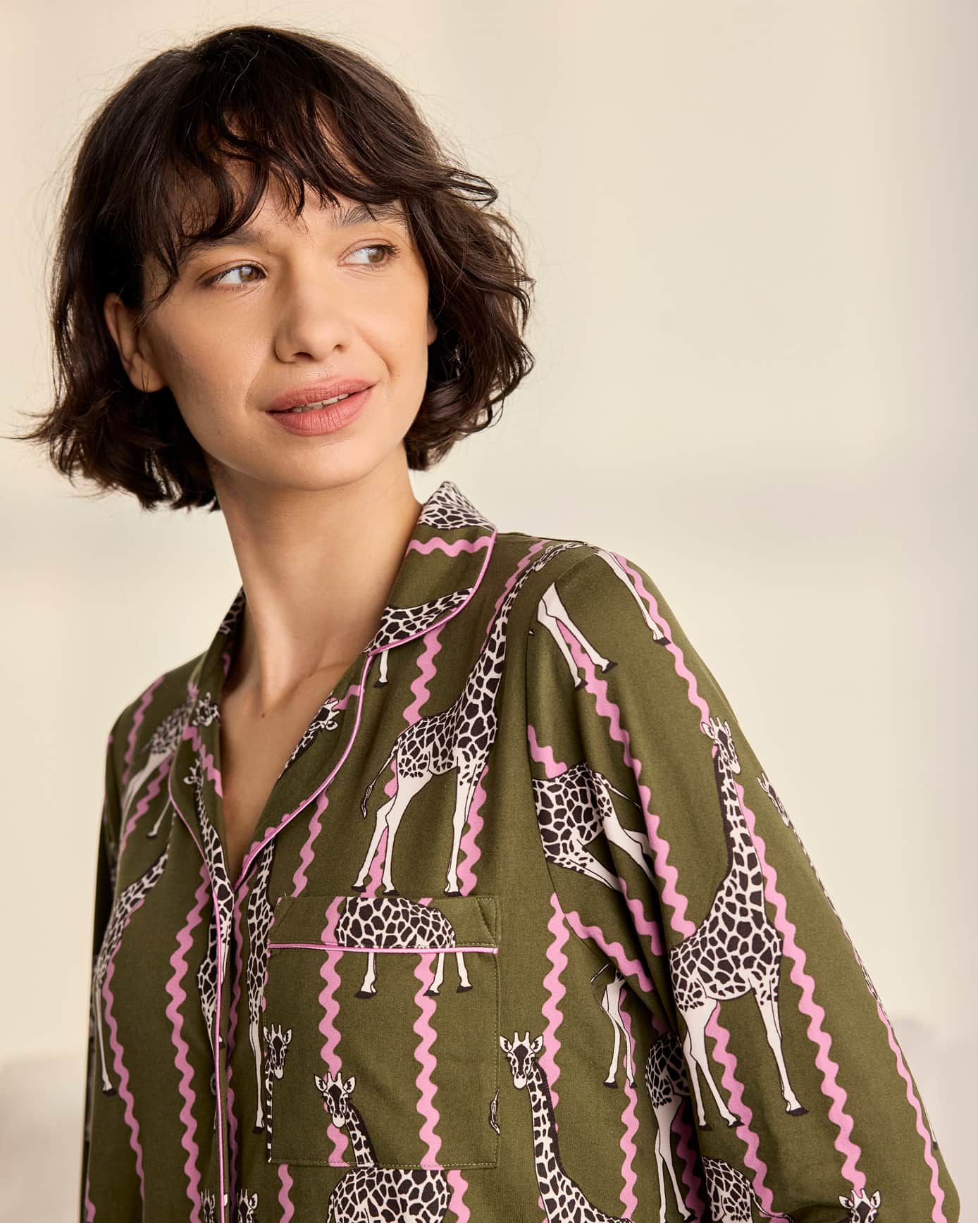 Wavy Stripe Giraffe Print Long Pyjama Set