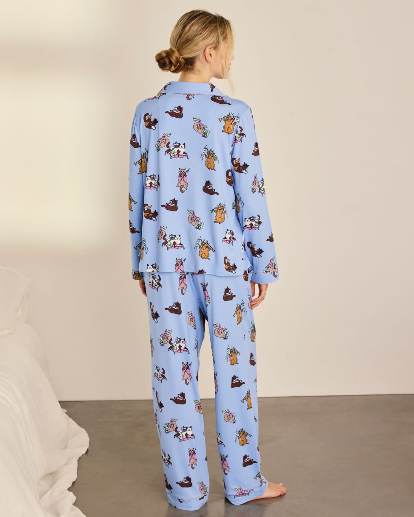 Tall Princess Cats Print Long Pyjama Set - Blue