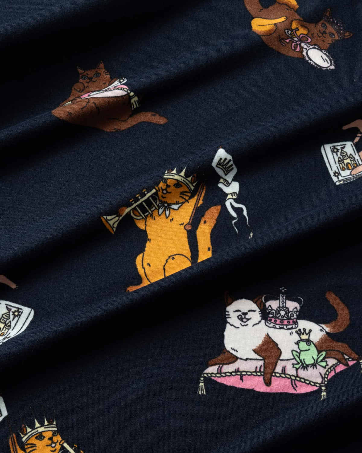 Princess Cats Print Long Pyjama Set - Navy