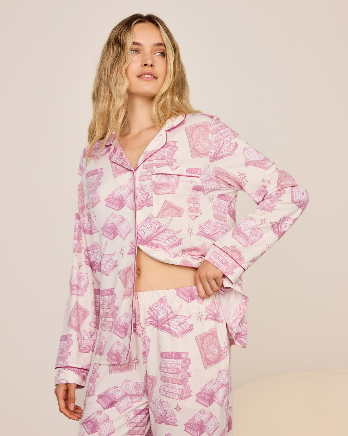 Bedtime Stories Print Button Up Long Pyjama Set
