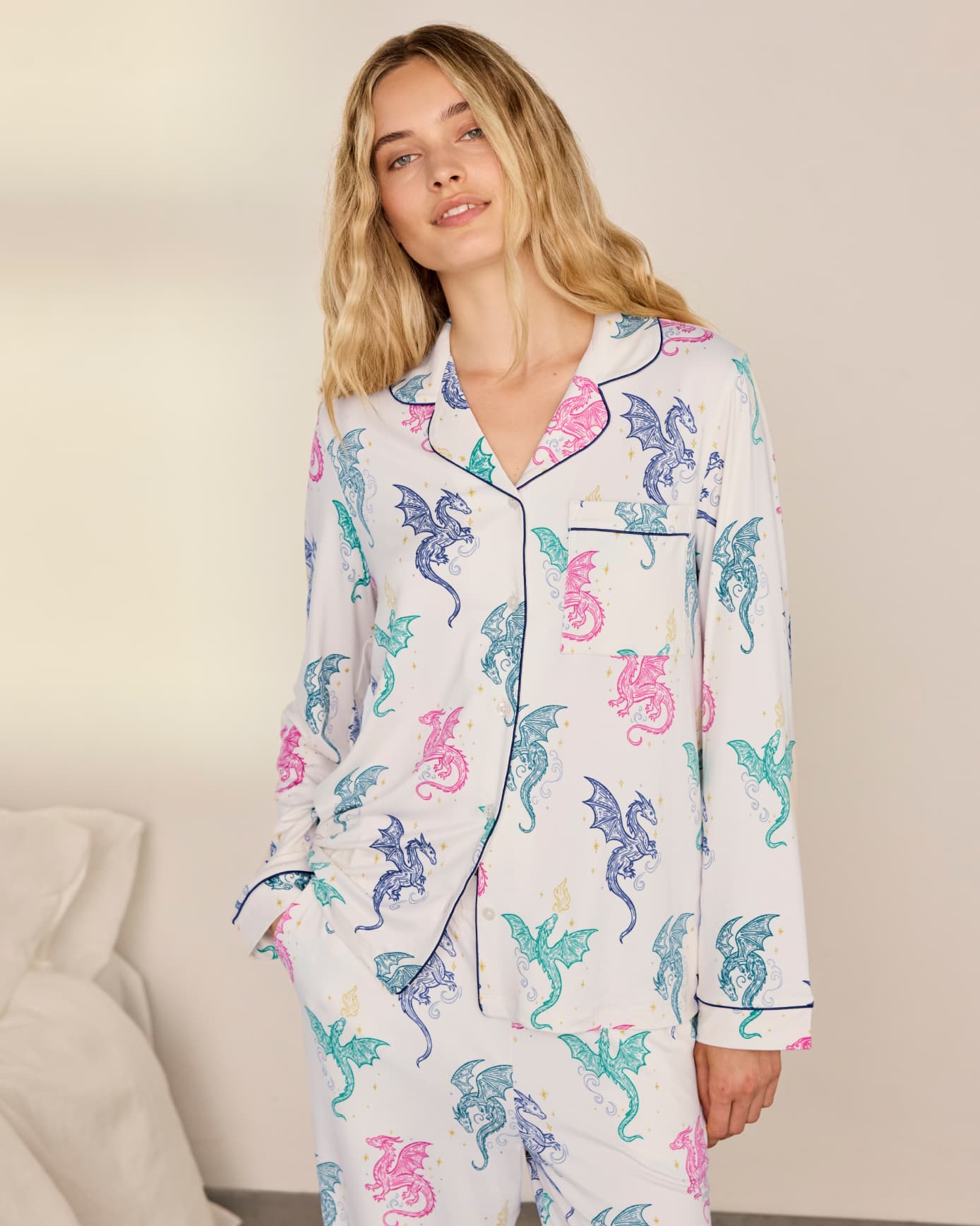 Petite Rainbow Dragon Print Long Pyjama Set