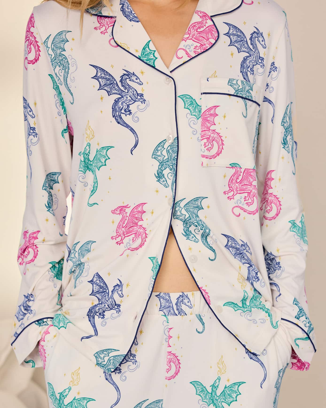 Petite Rainbow Dragon Print Long Pyjama Set