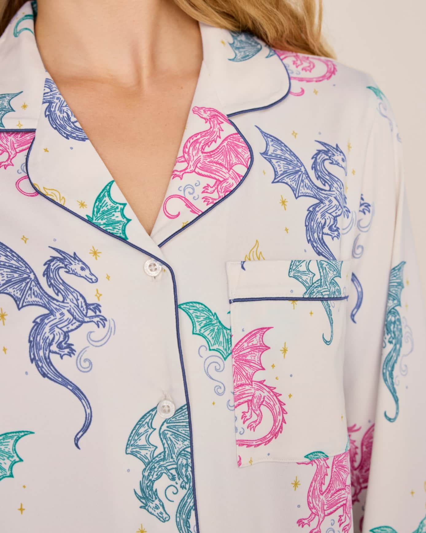 Petite Rainbow Dragon Print Long Pyjama Set