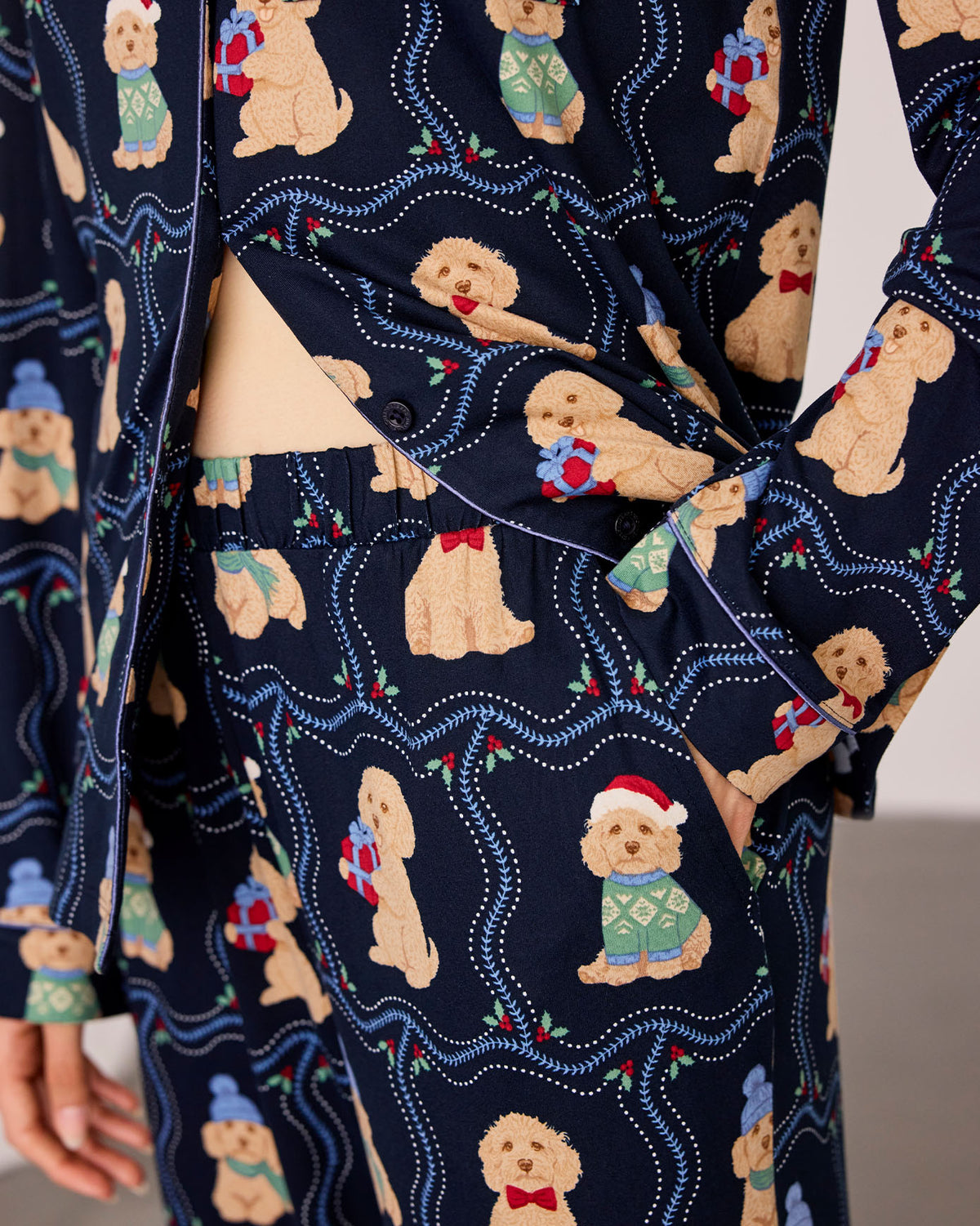 Petite Christmas Chip the Cockapoo Portraits Print Long Pyjama Set