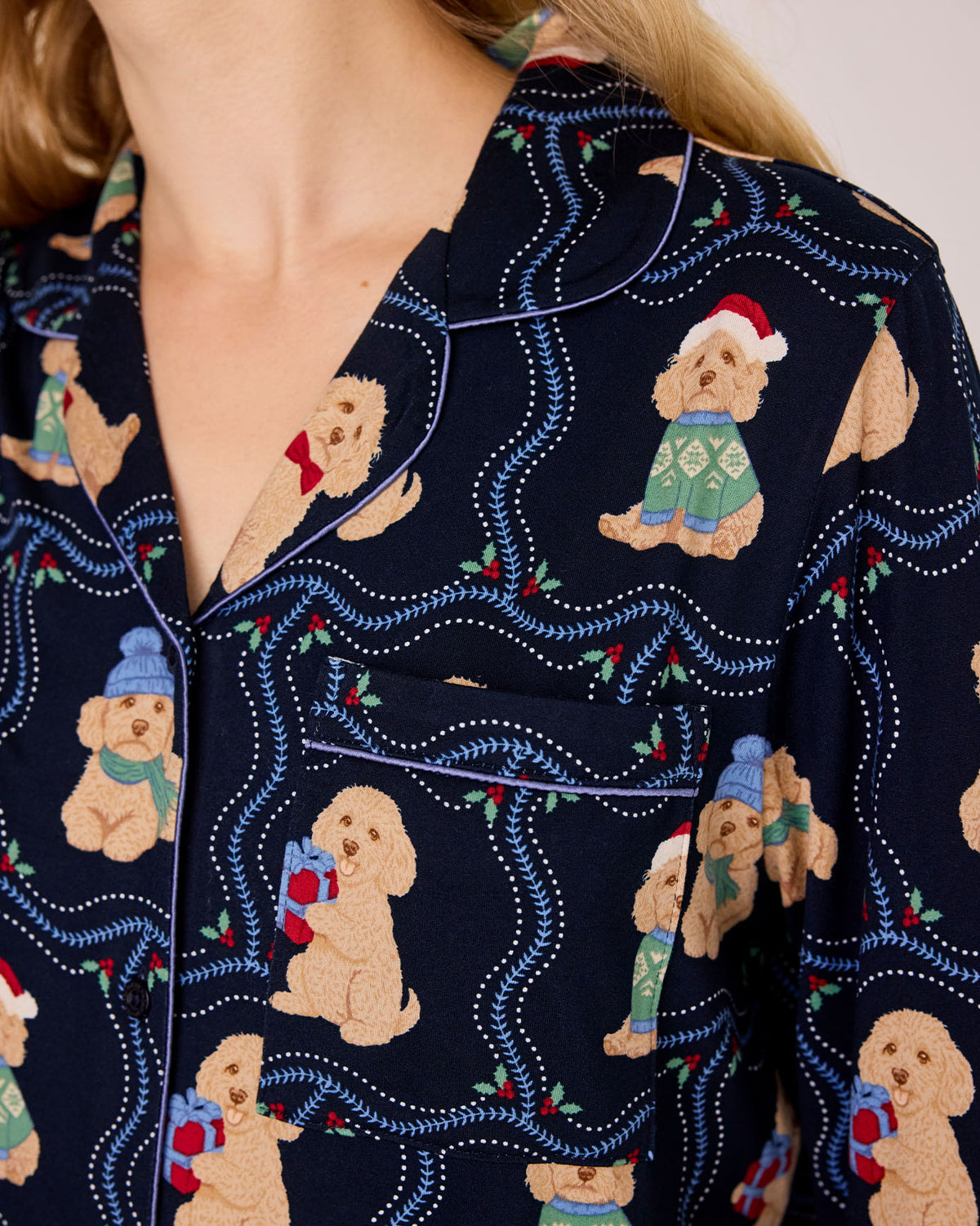 Petite Christmas Chip the Cockapoo Portraits Print Long Pyjama Set