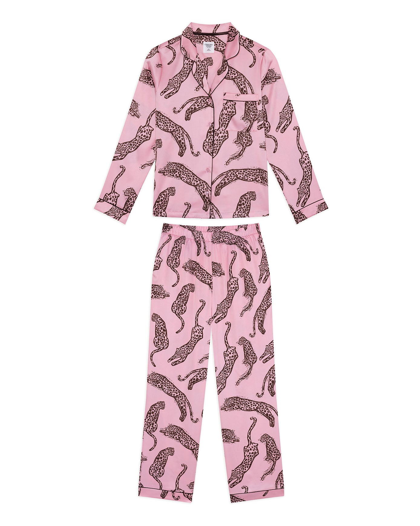 Tall Satin Lino Cut Leopard Print Long Pyjama Set - Pink