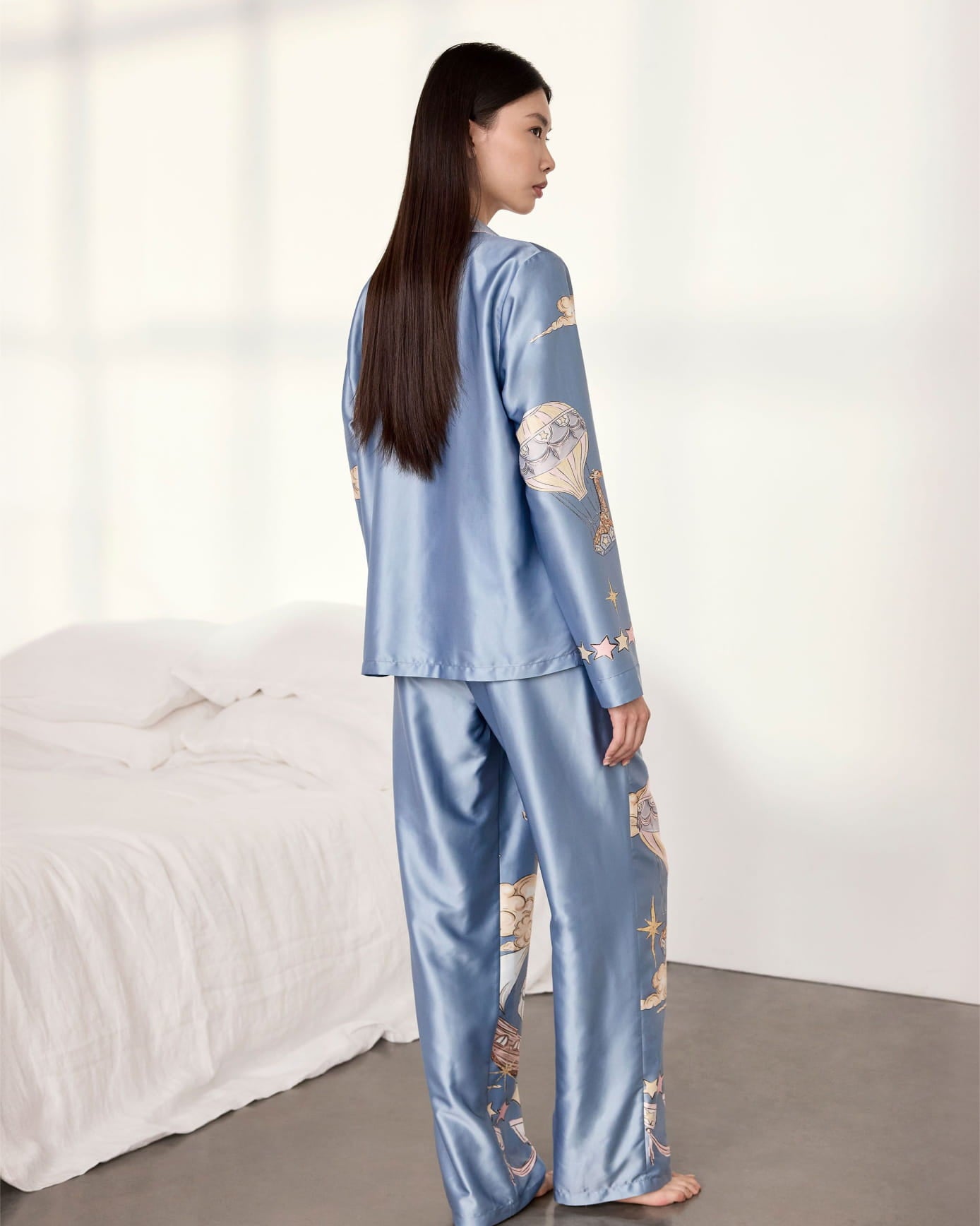 Satin Giraffe Cloudhopper Print Long Pyjama Set