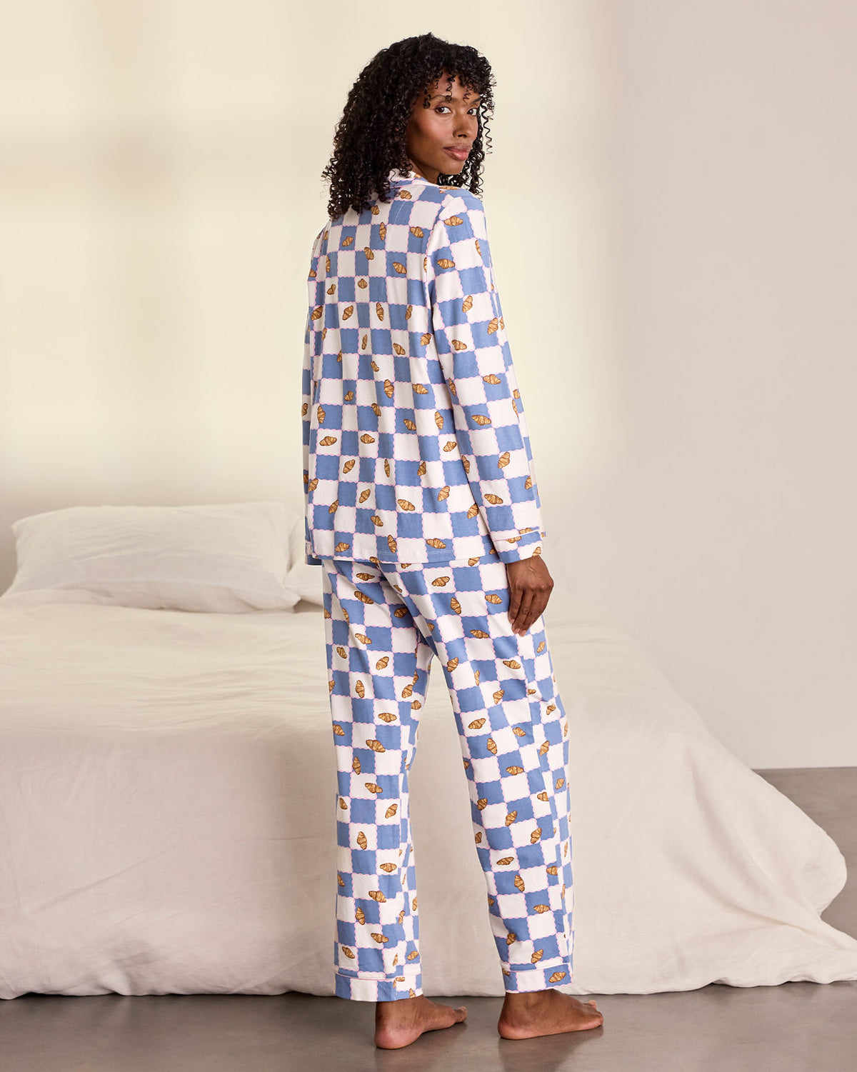 Maternity Organic Cotton Checkerboard Croissant Print Long Pyjama Set