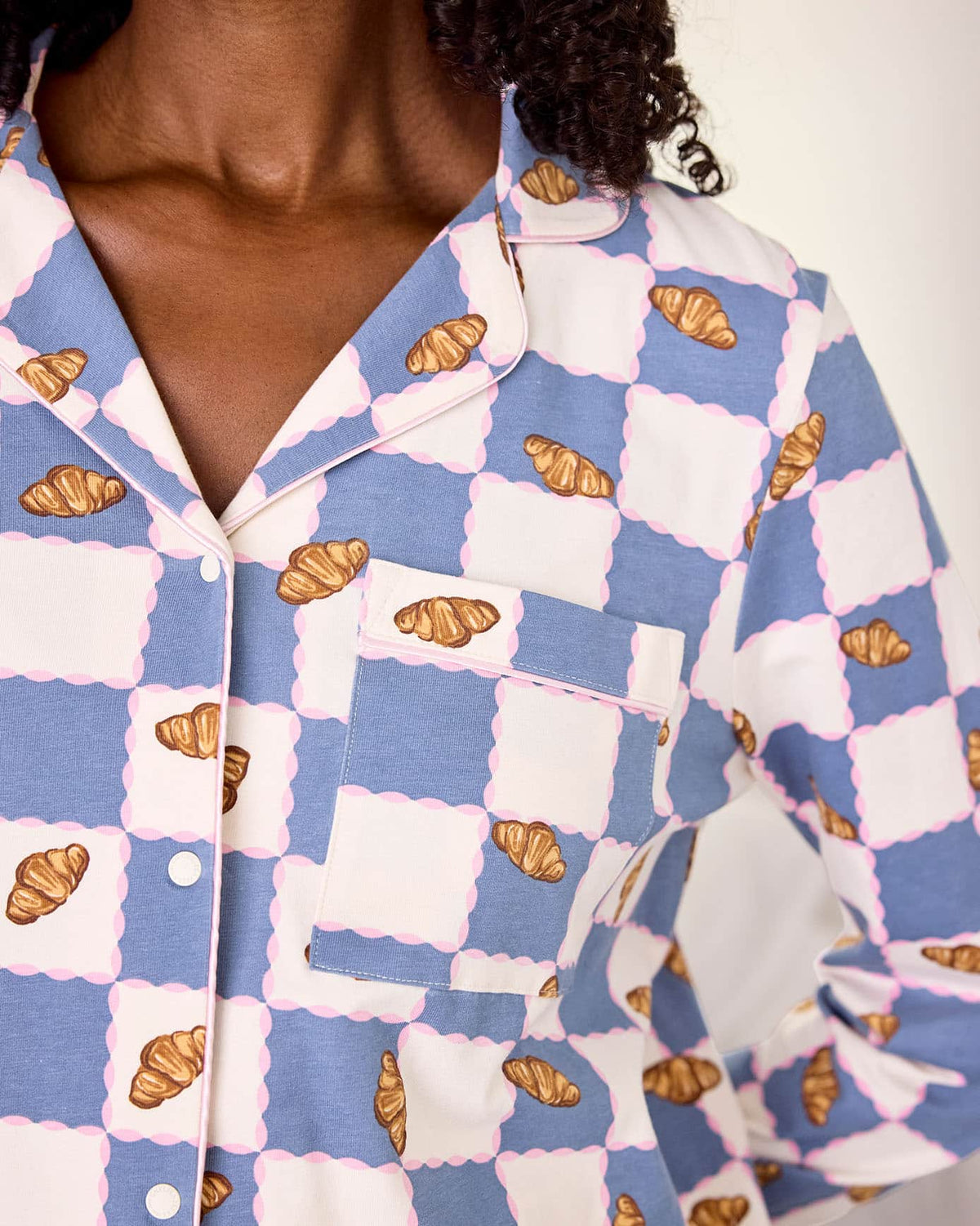 Maternity Organic Cotton Checkerboard Croissant Print Long Pyjama Set