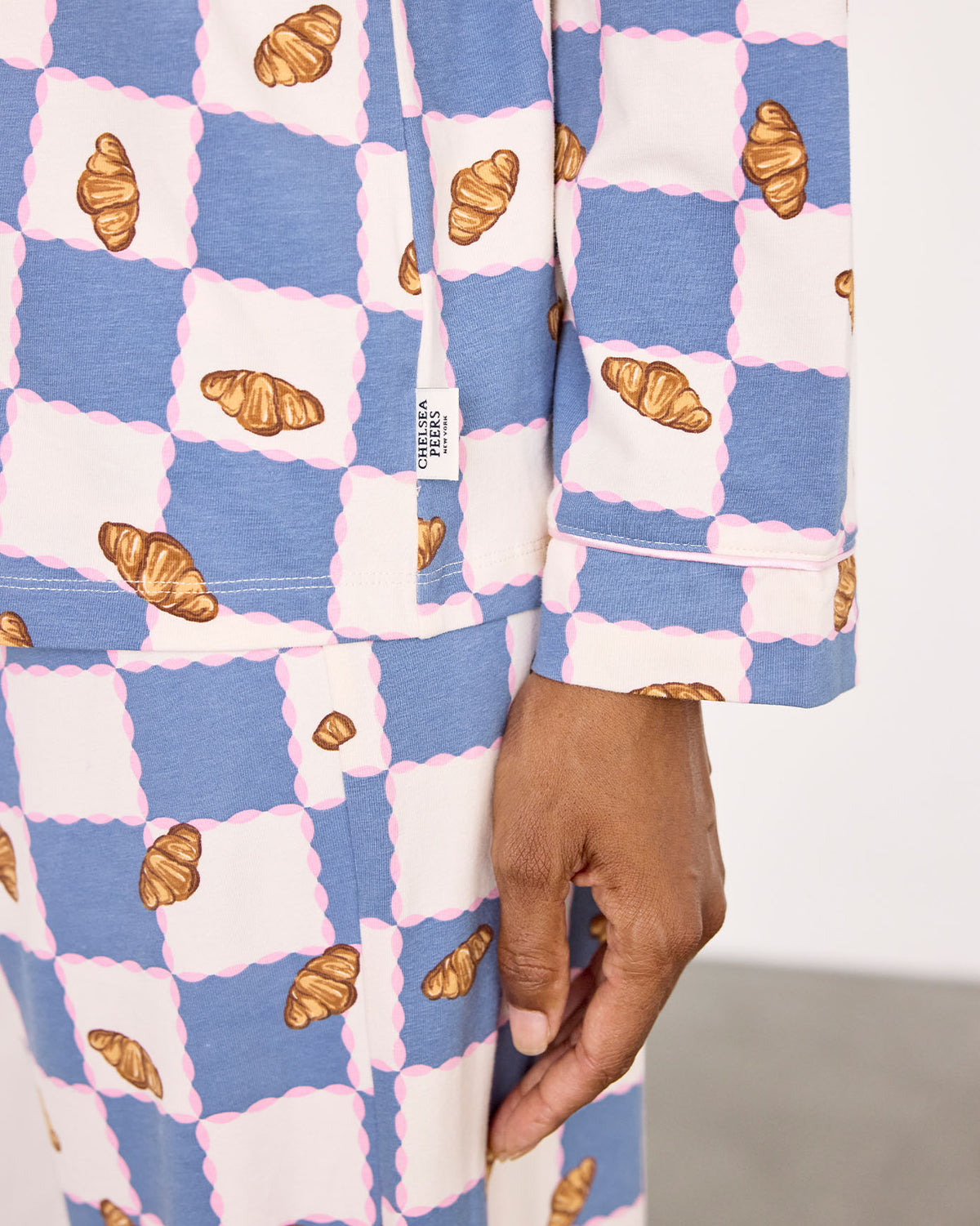 Maternity Organic Cotton Checkerboard Croissant Print Long Pyjama Set