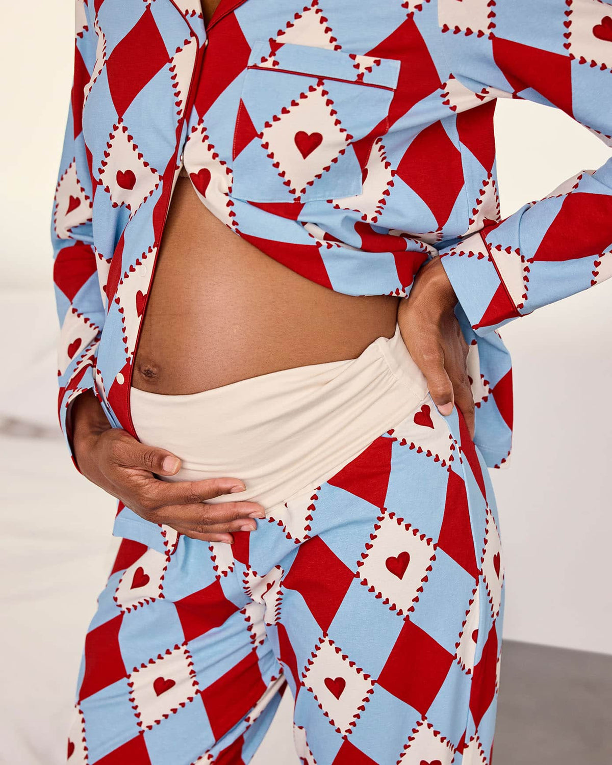 Maternity Organic Cotton Harlequin Heart Print Long Pyjama Set