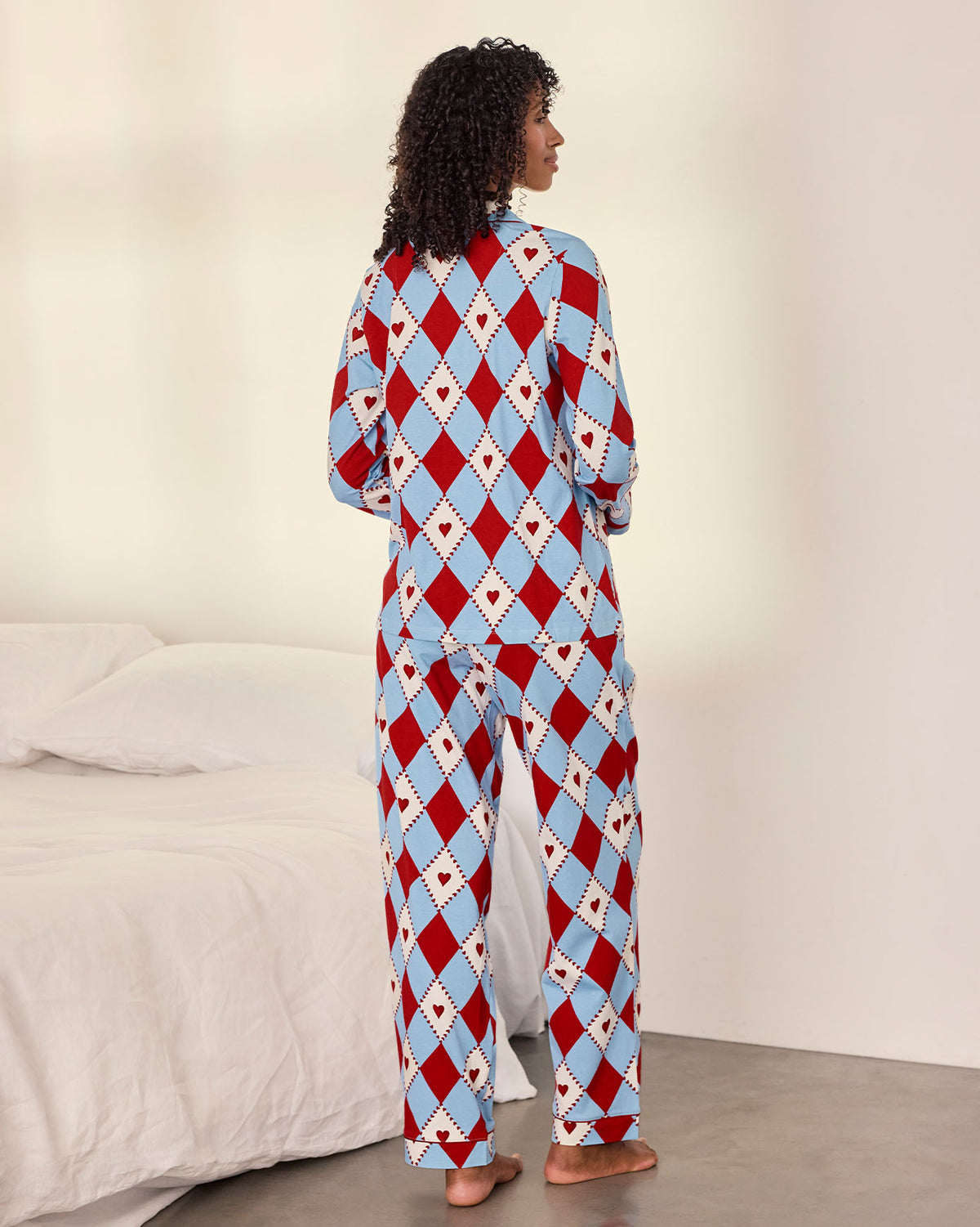 Maternity Organic Cotton Harlequin Heart Print Long Pyjama Set