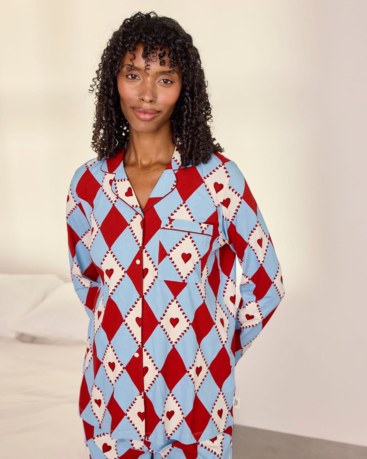 Maternity Organic Cotton Harlequin Heart Print Long Pyjama Set