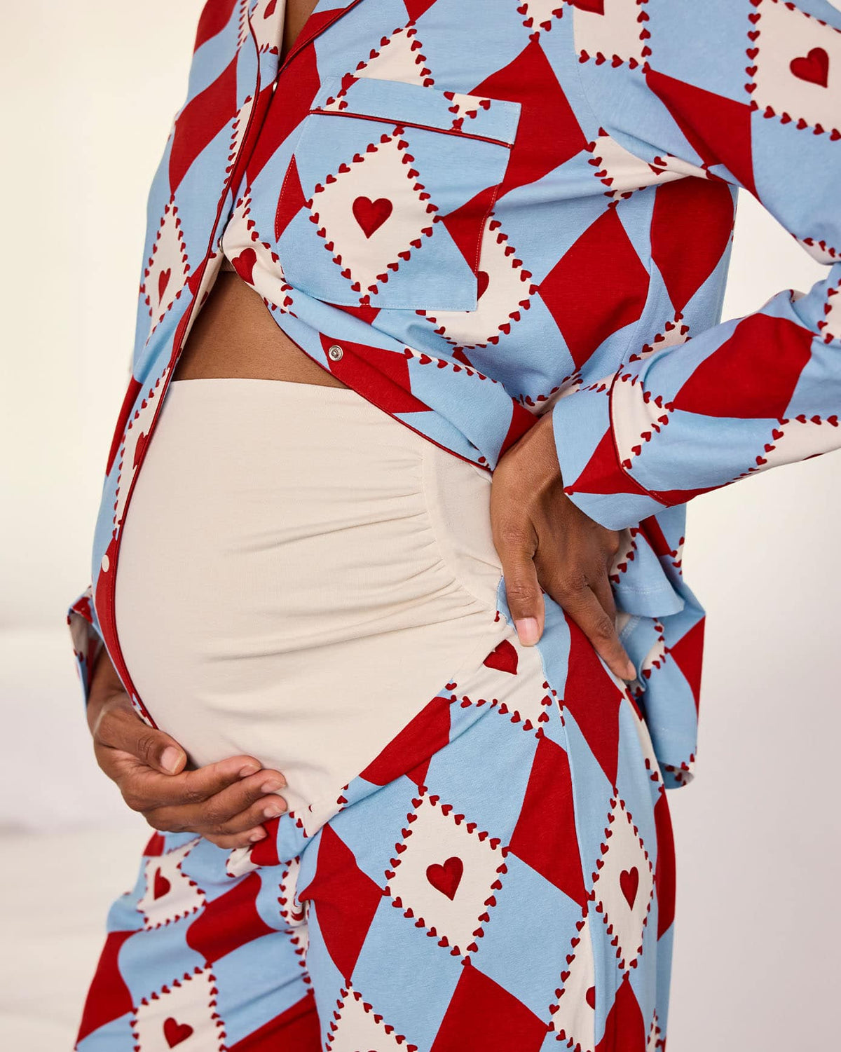 Maternity Organic Cotton Harlequin Heart Print Long Pyjama Set