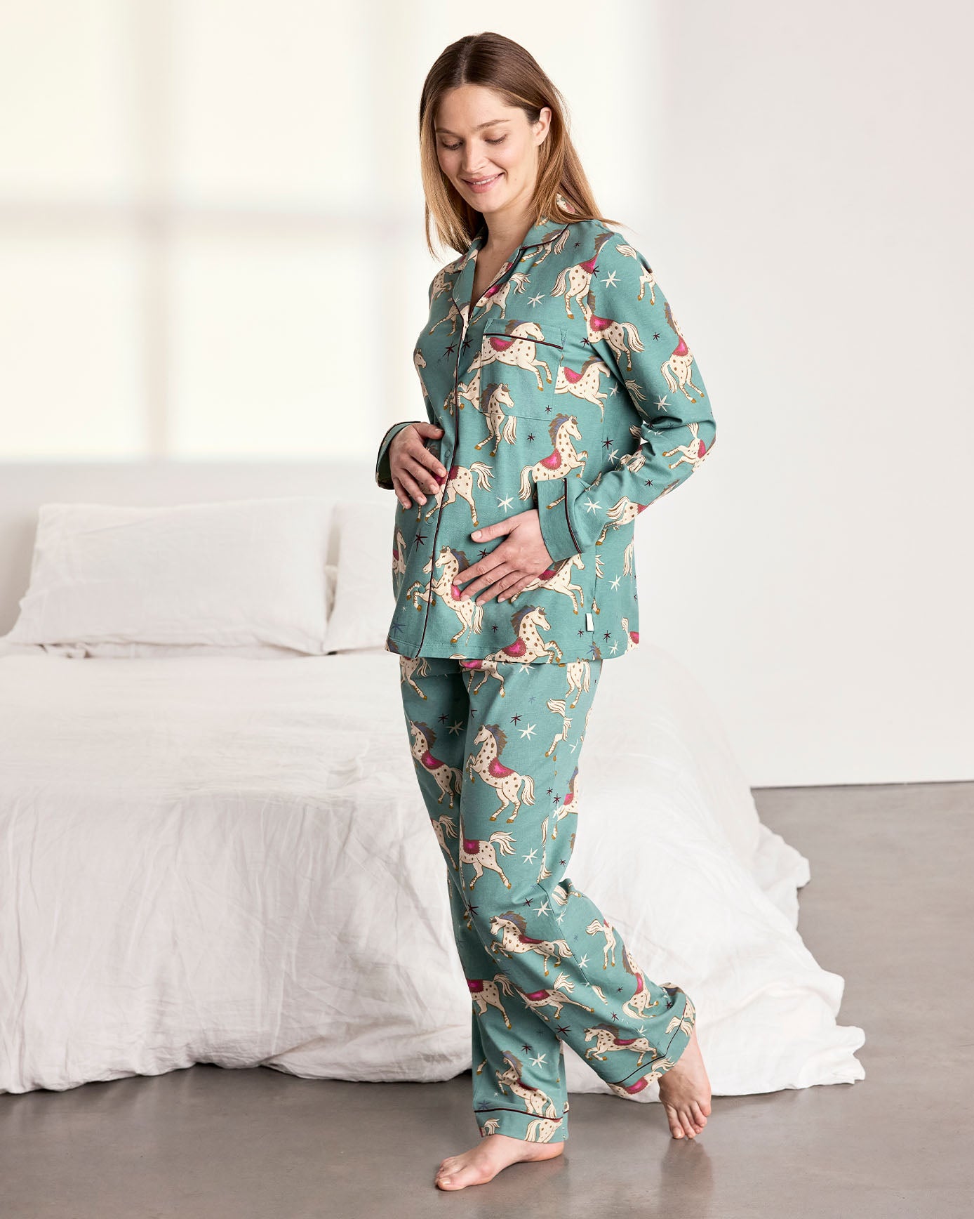 Maternity Organic Cotton Carousel Horse Print Long Pyjama Set