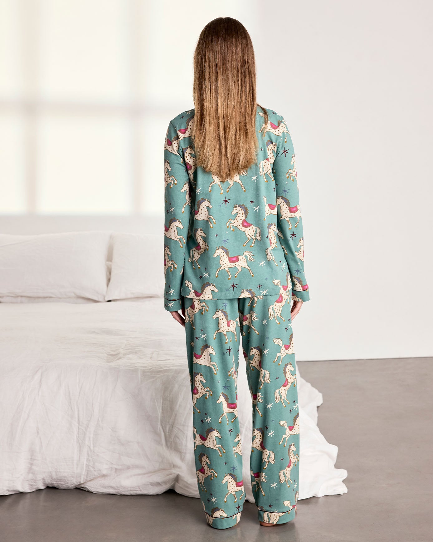 Maternity Organic Cotton Carousel Horse Print Long Pyjama Set