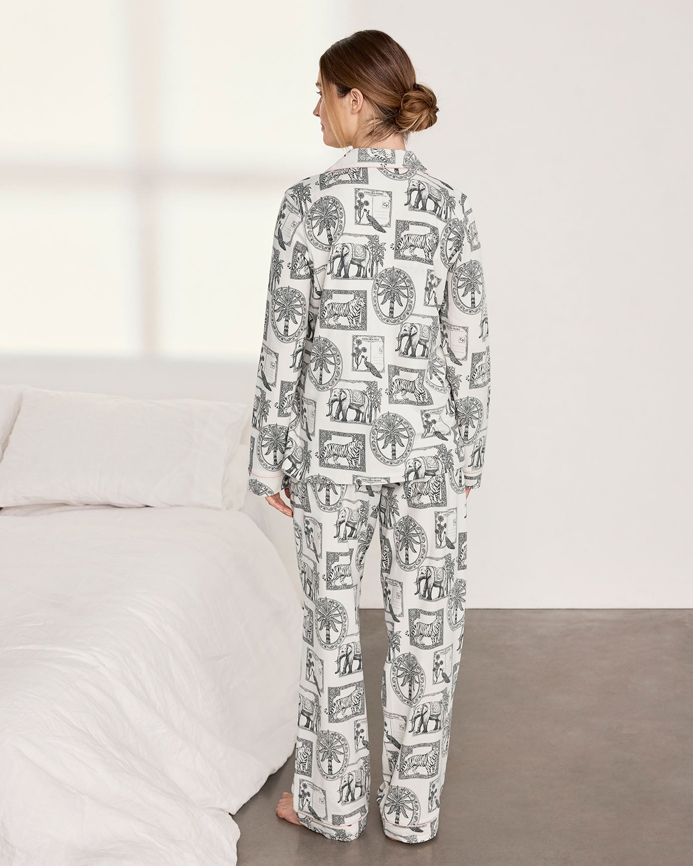 Maternity Organic Cotton Safari Stamp Print Long Pyjama Set