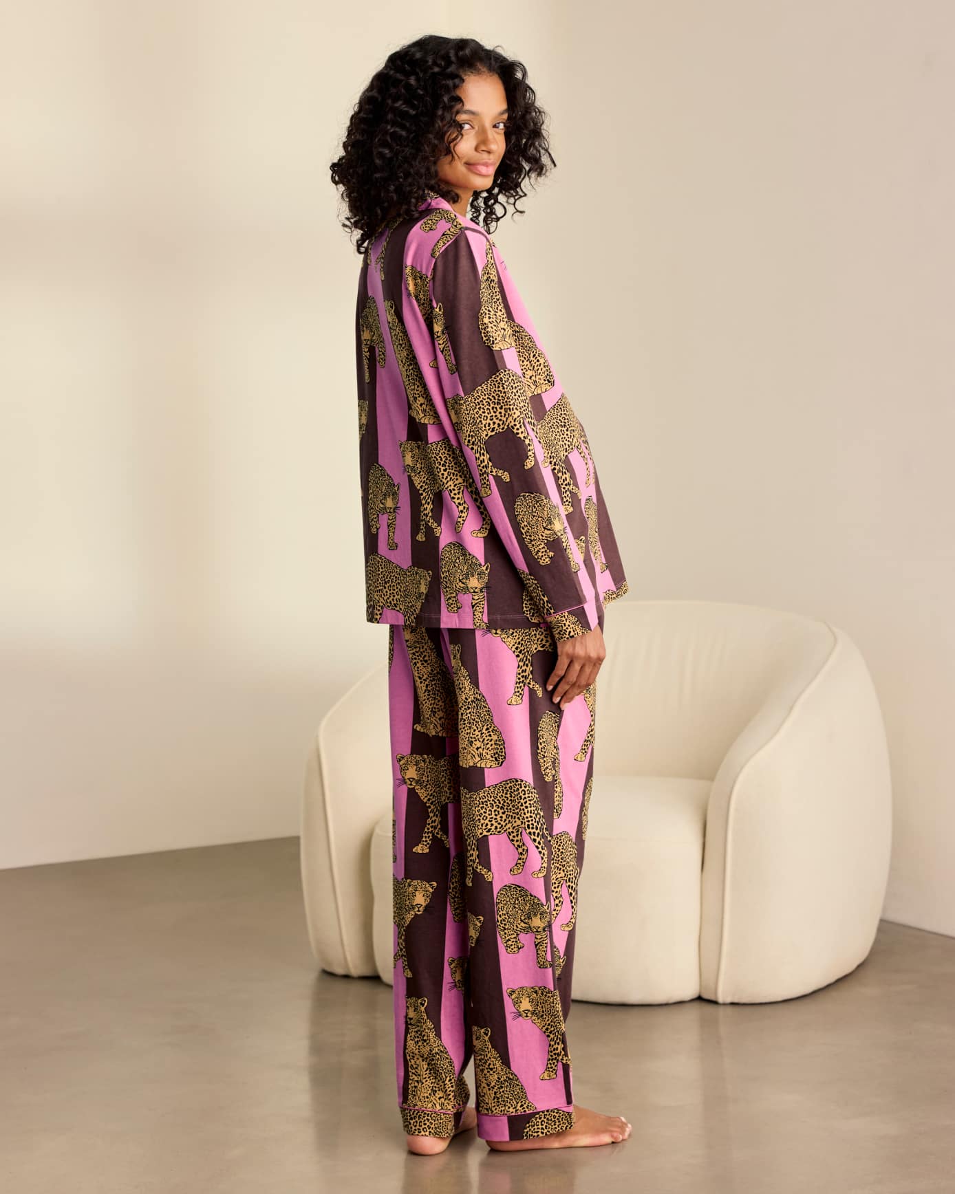 Maternity Organic Cotton Leopard Stripe Print Long Pyjama Set