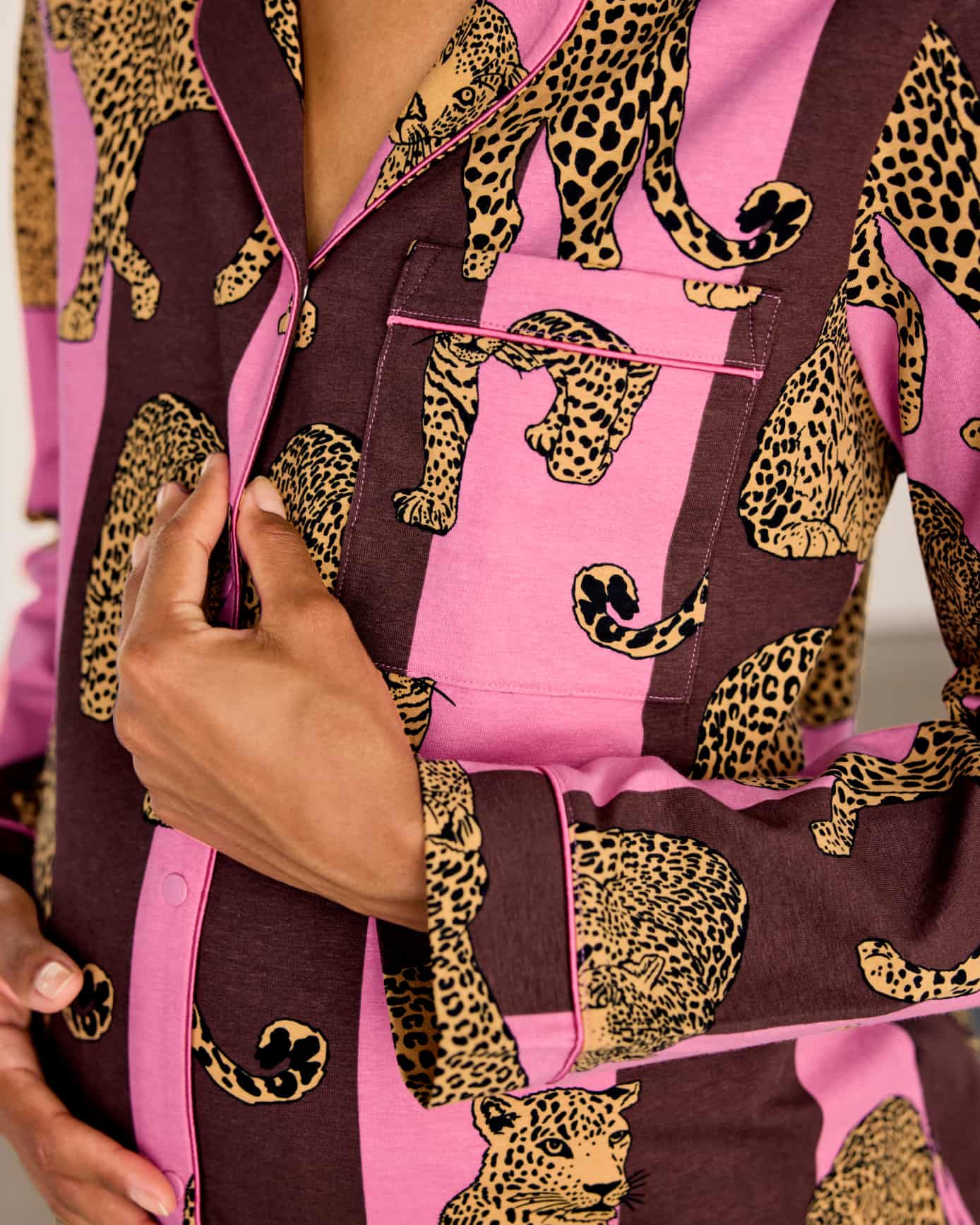 Maternity Organic Cotton Leopard Stripe Print Long Pyjama Set
