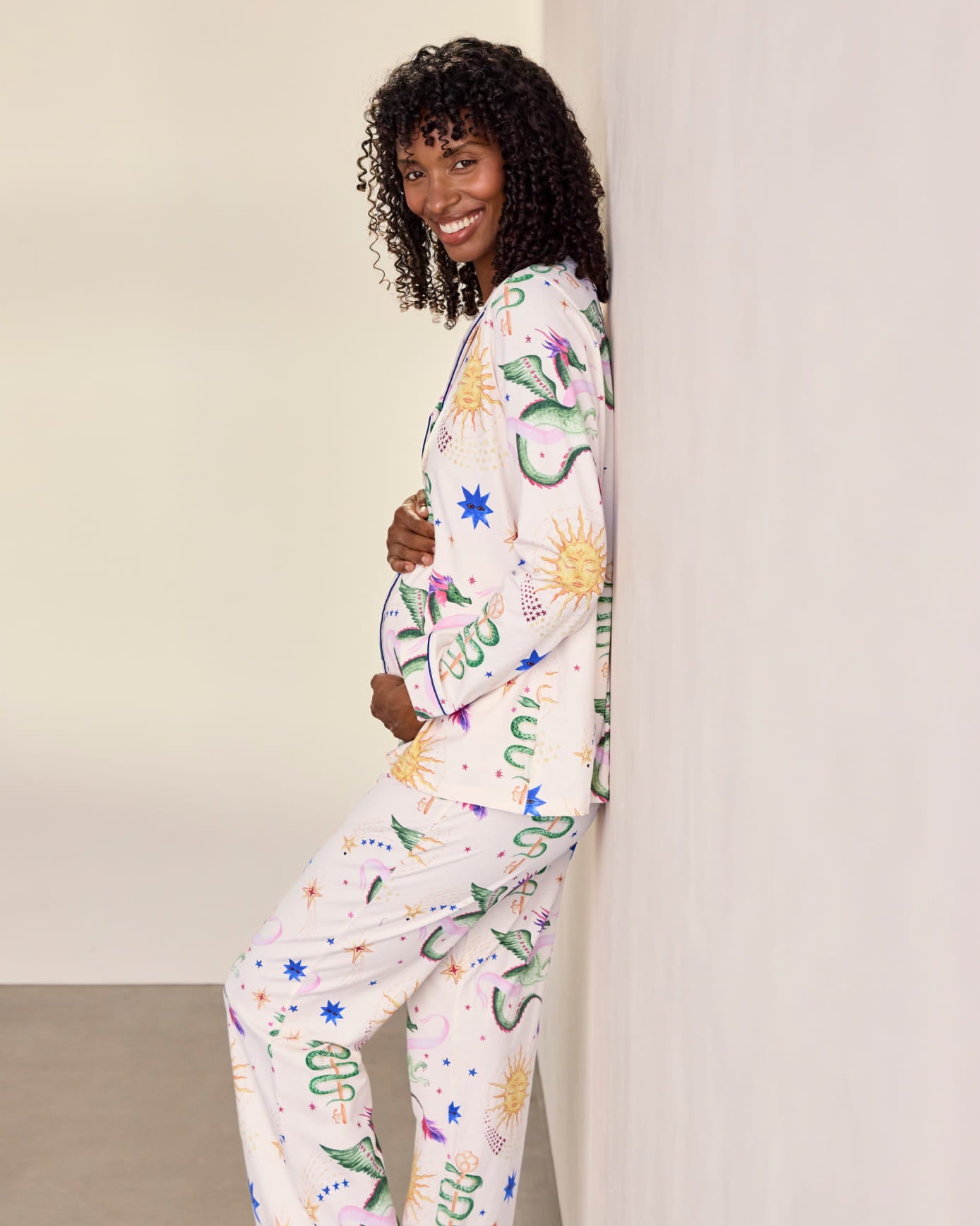 Maternity Organic Cotton Mythical Dragon Print Long Pyjama Set