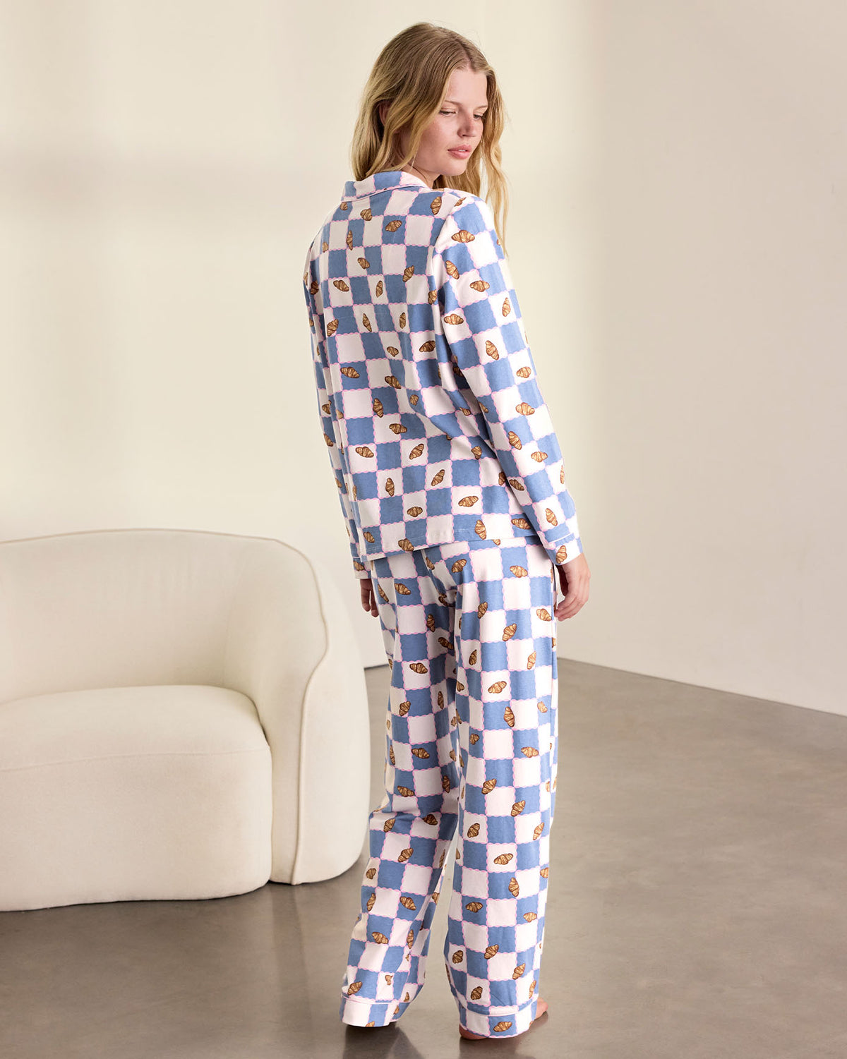 Organic Cotton Checkerboard Croissant Print Long Pyjama Set