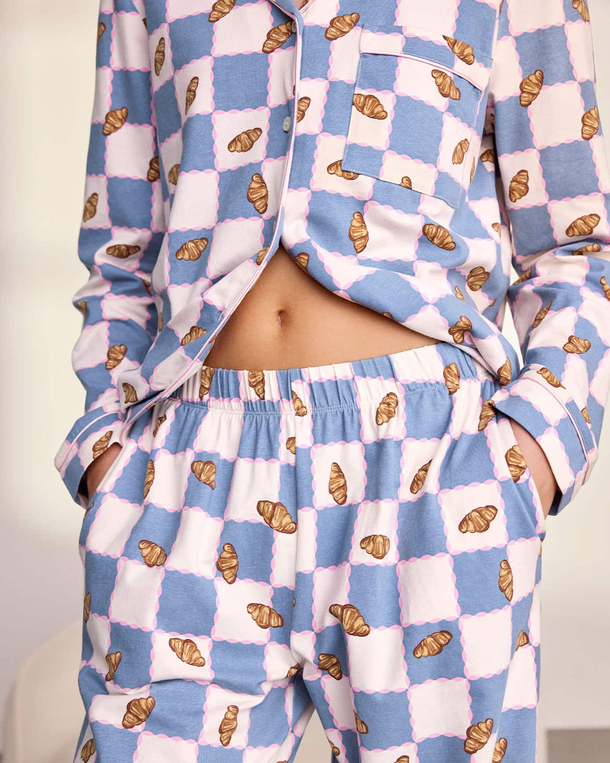 Organic Cotton Checkerboard Croissant Print Long Pyjama Set