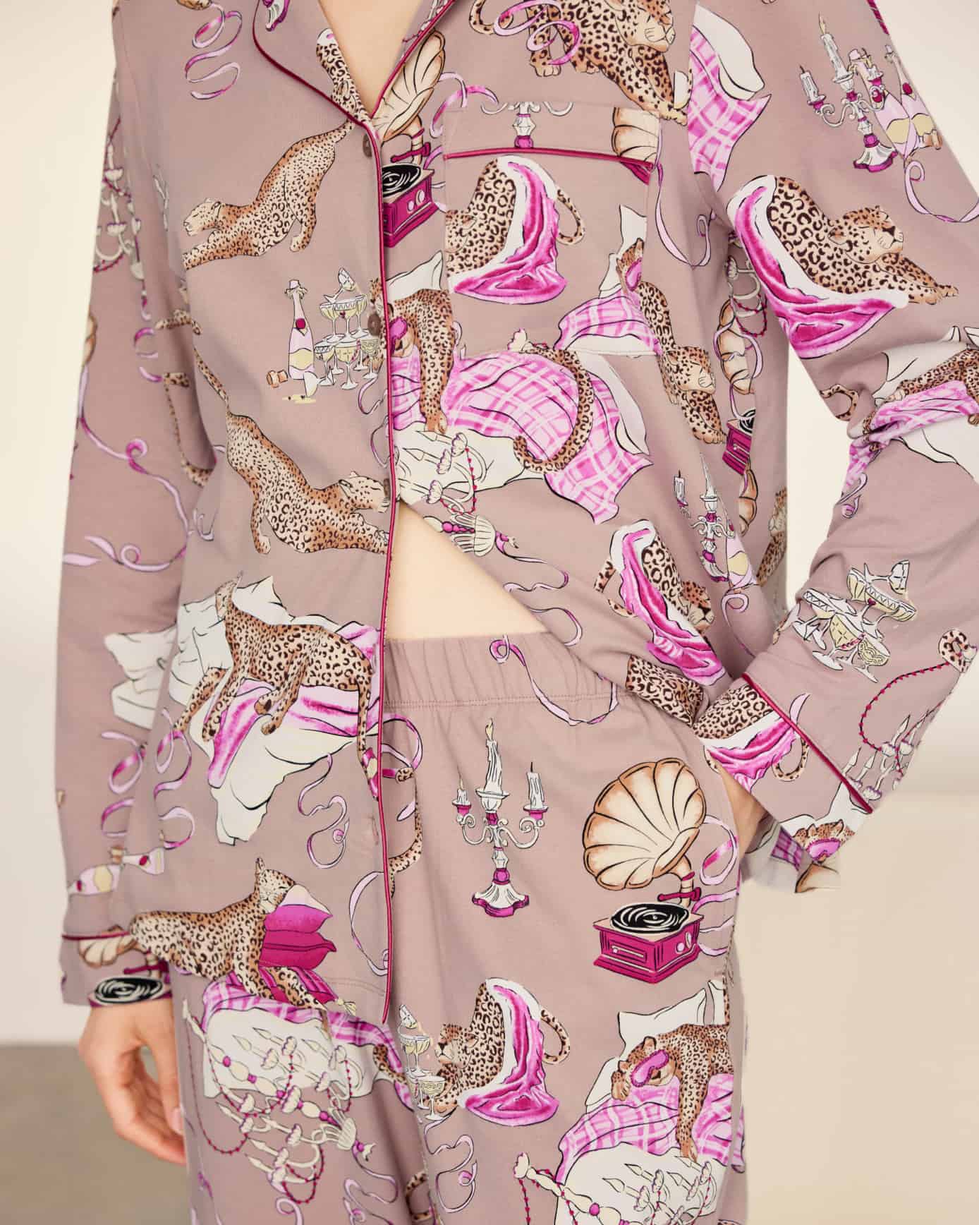 Organic Cotton Leopard After Party Print Long Pyjama Set