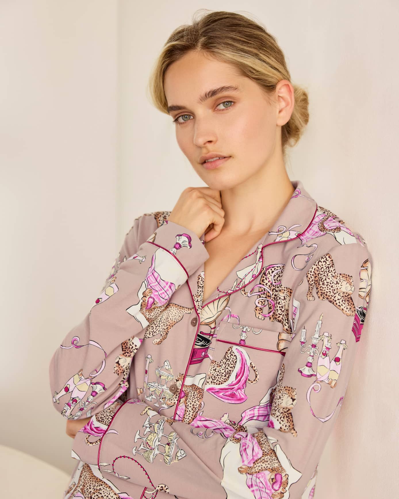 Organic Cotton Leopard After Party Print Long Pyjama Set