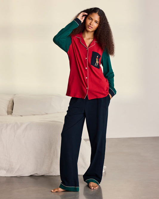 Organic Cotton Embroidered Christmas Giraffe Long Pyjama Set
