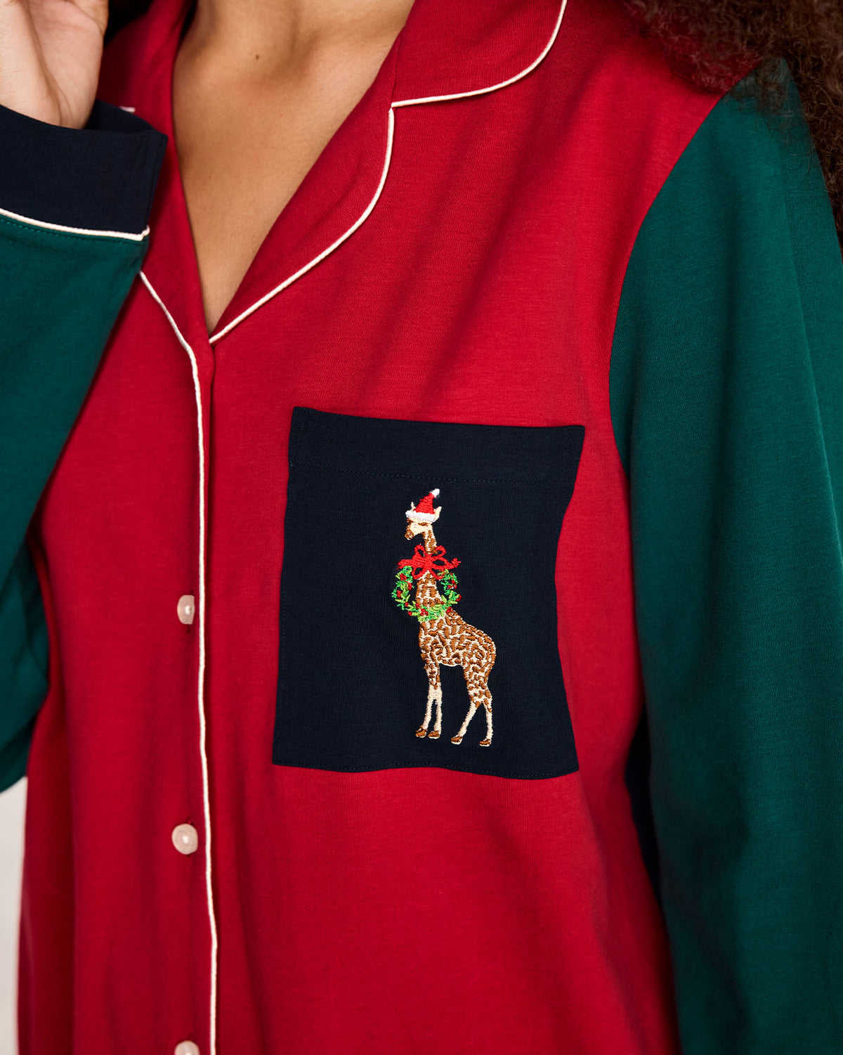 Organic Cotton Embroidered Christmas Giraffe Long Pyjama Set