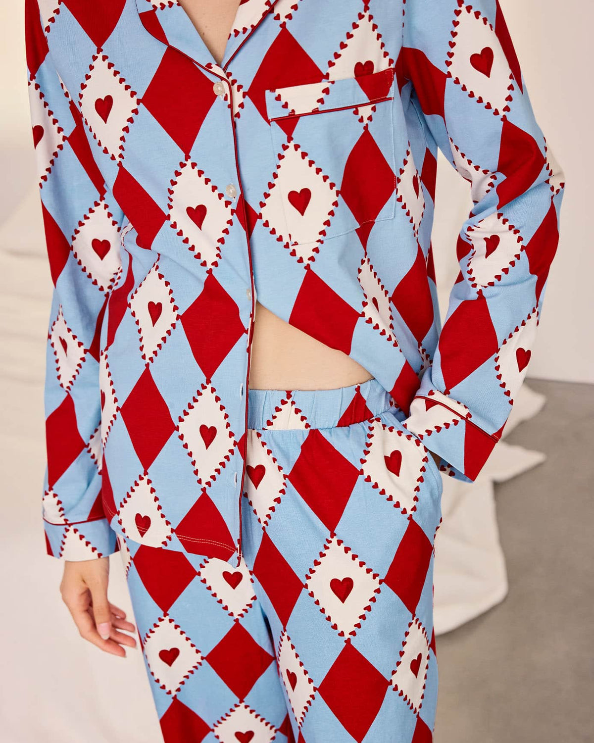 Organic Cotton Harlequin Heart Print Long Pyjama Set