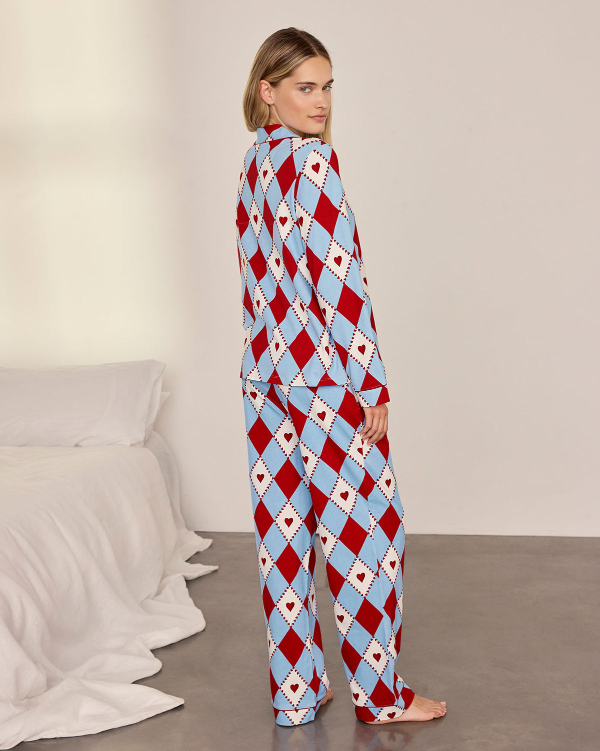 Organic Cotton Harlequin Heart Print Long Pyjama Set