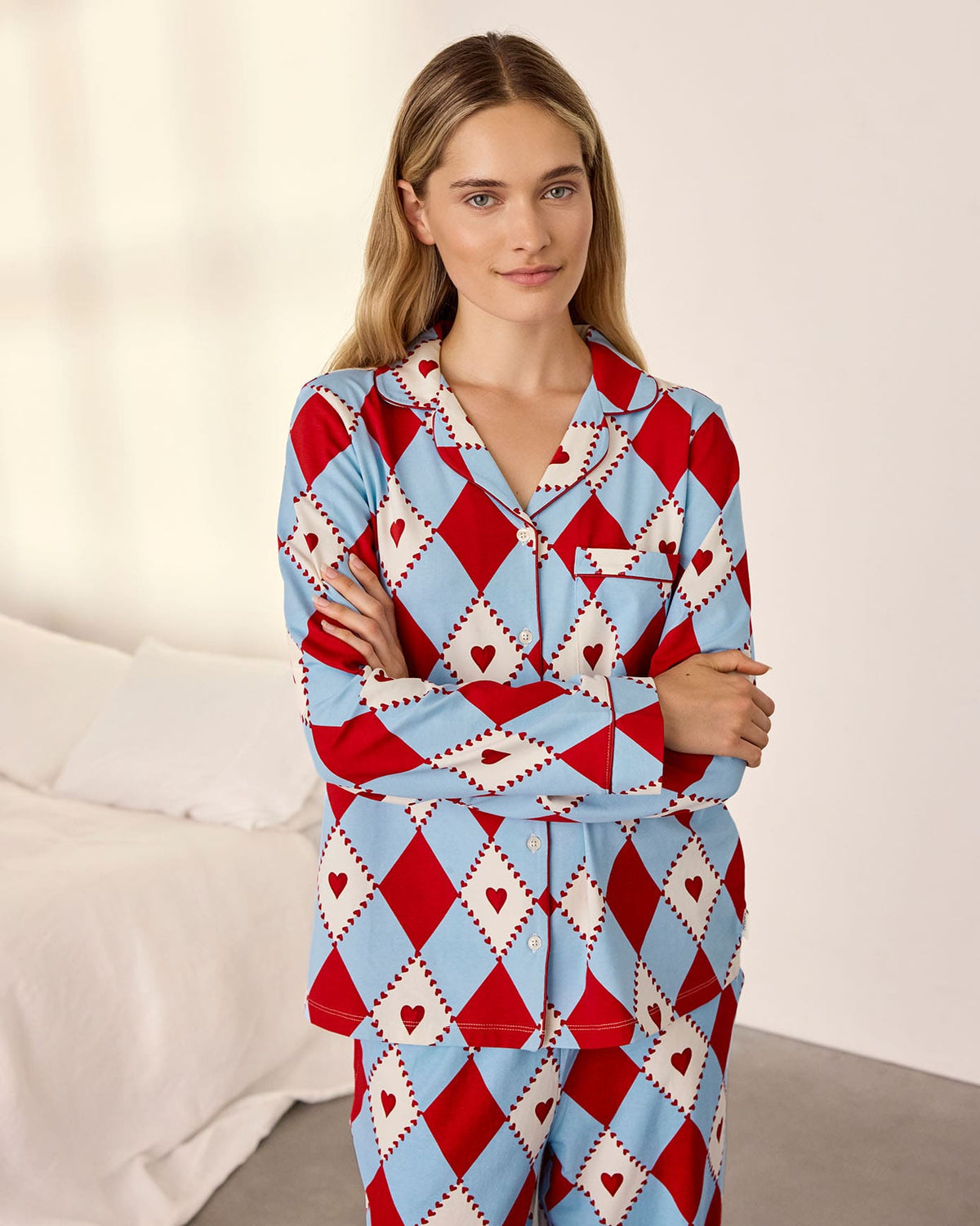 Organic Cotton Harlequin Heart Print Long Pyjama Set