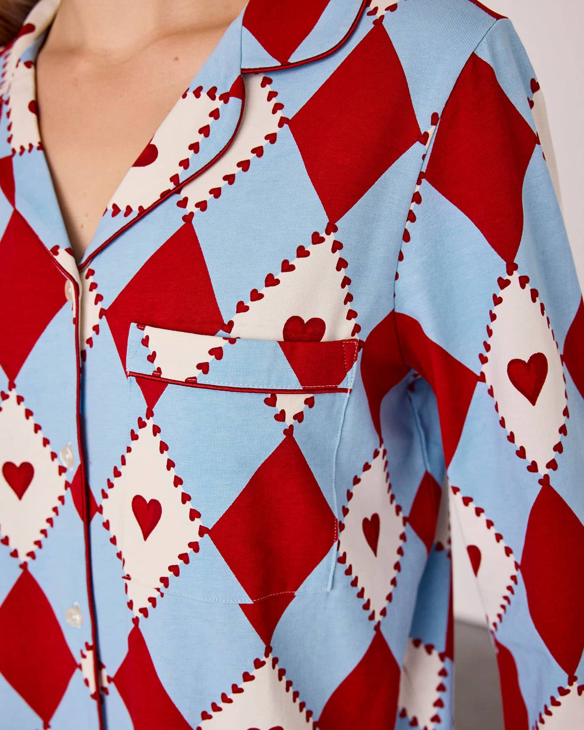Petite Organic Cotton Harlequin Heart Print Long Pyjama Set