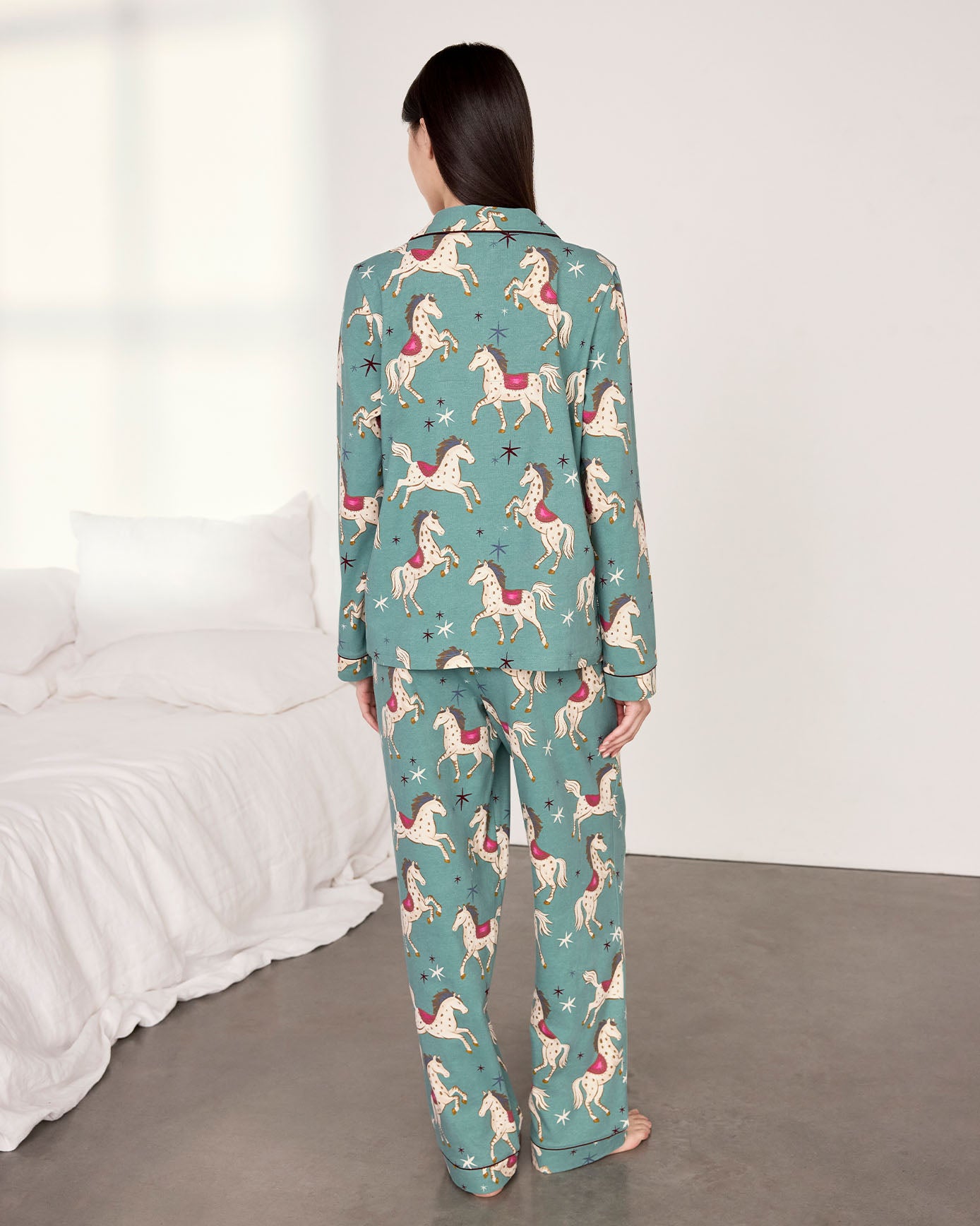 Petite Organic Cotton Carousel Horse Print Long Pyjama Set