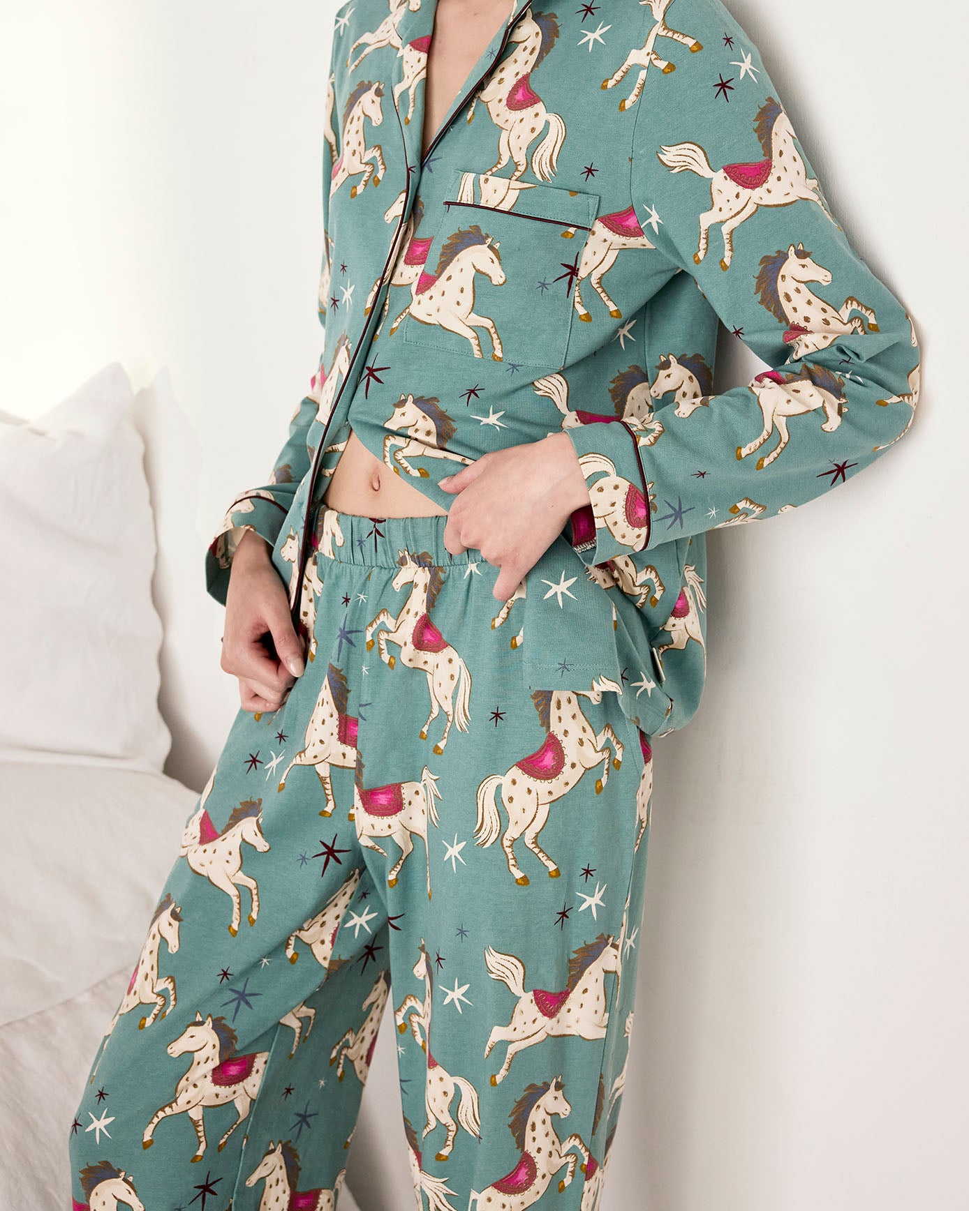 Tall Organic Cotton Carousel Horse Print Long Pyjama Set