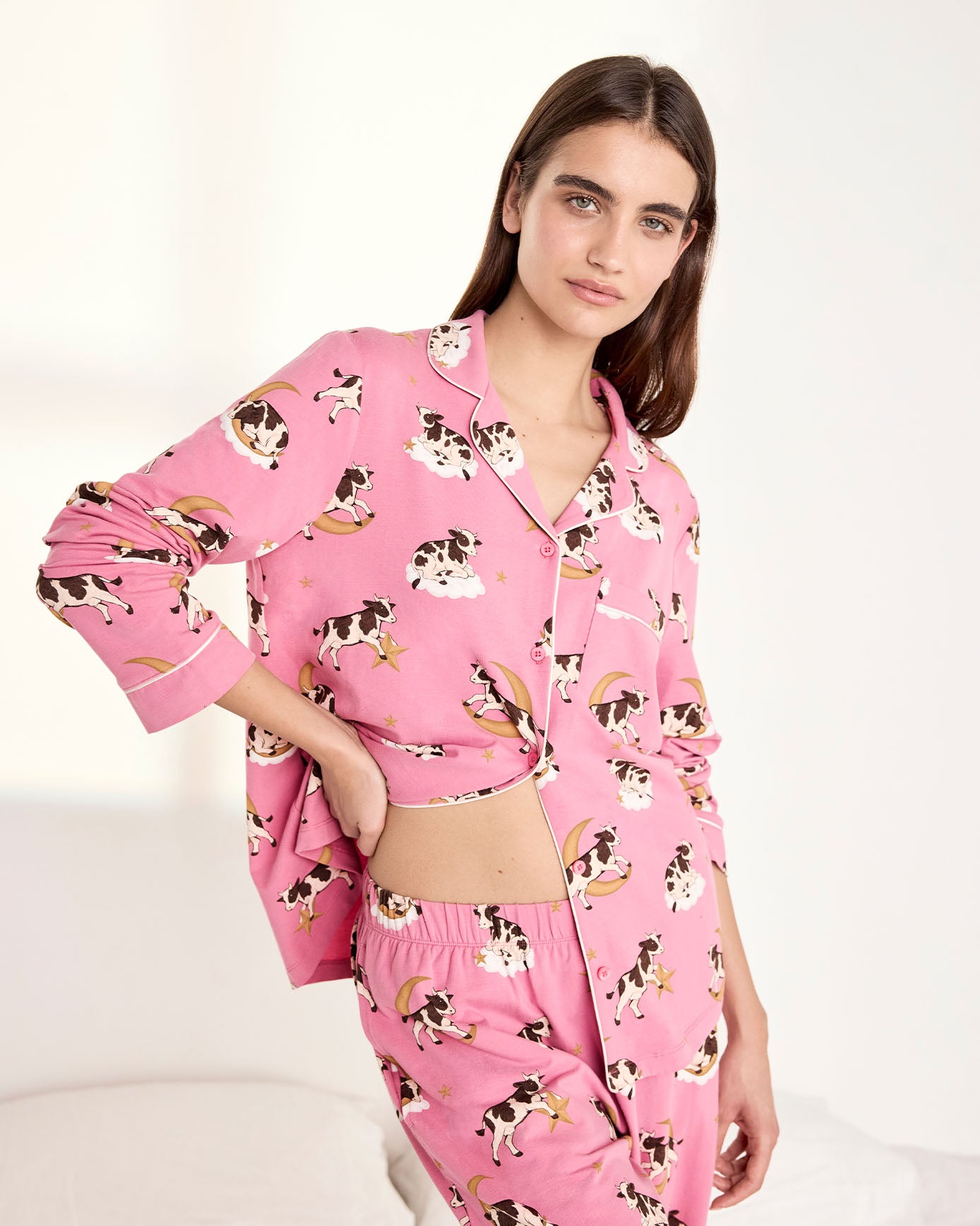 Tall Organic Cotton Cosmic Cow Print Long Pyjama Set