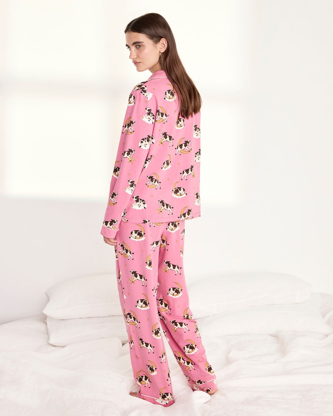 Petite Organic Cotton Cosmic Cow Print Long Pyjama Set