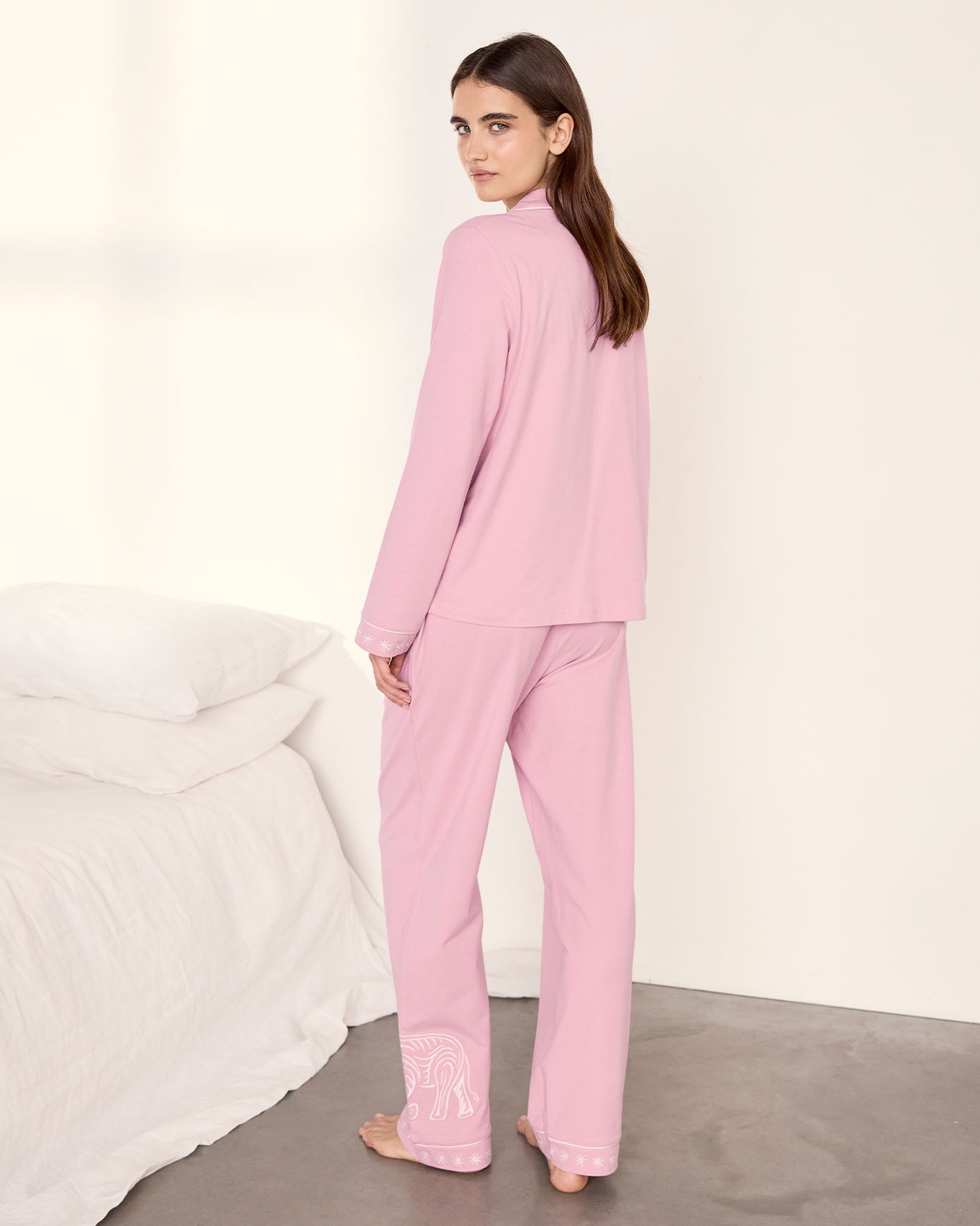 Organic Cotton Embroidered Sunburst Elephant Long Pyjama Set