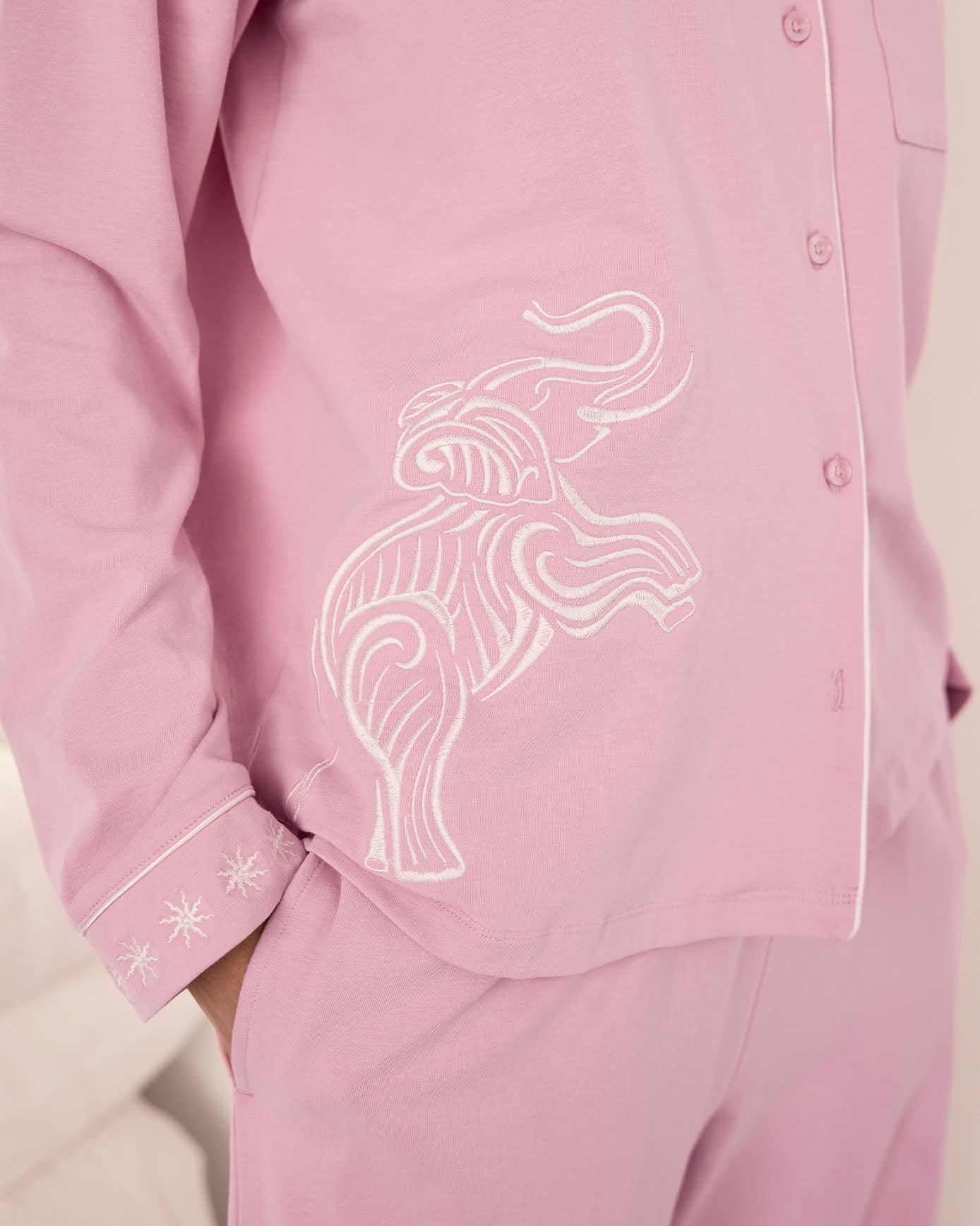 Organic Cotton Embroidered Sunburst Elephant Long Pyjama Set