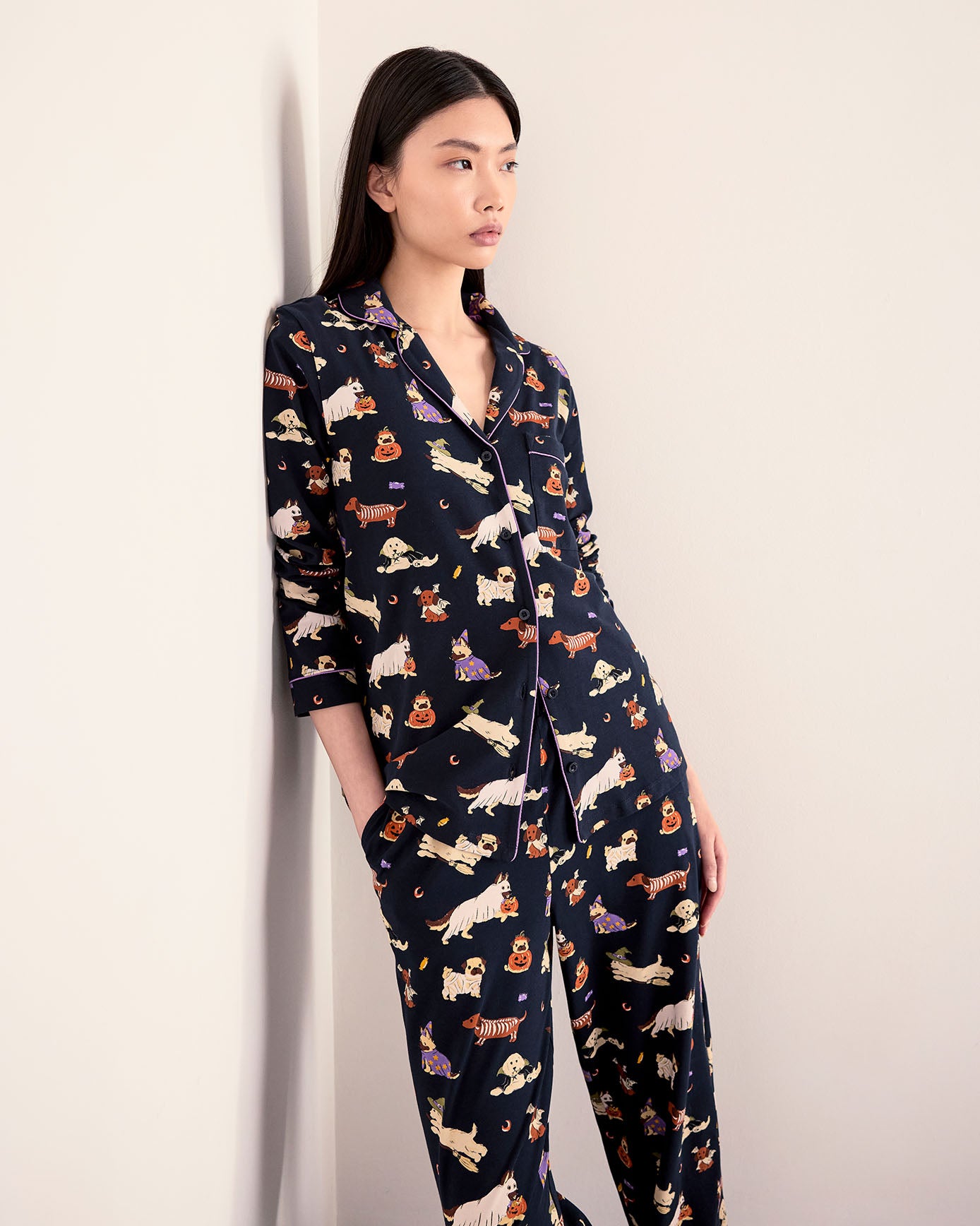 Organic Cotton Halloween Dogs Print Long Pyjama Set