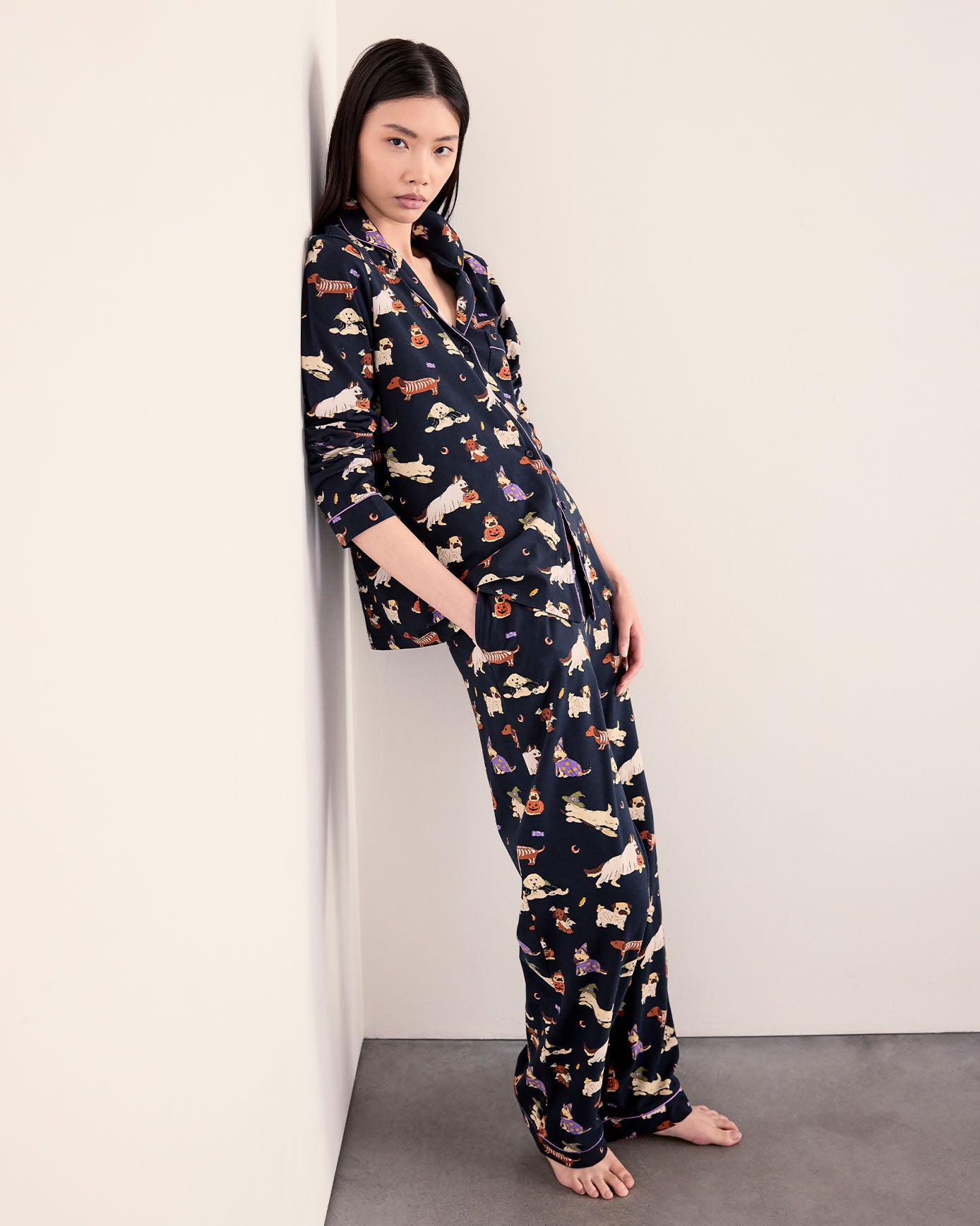Organic Cotton Halloween Dogs Print Long Pyjama Set