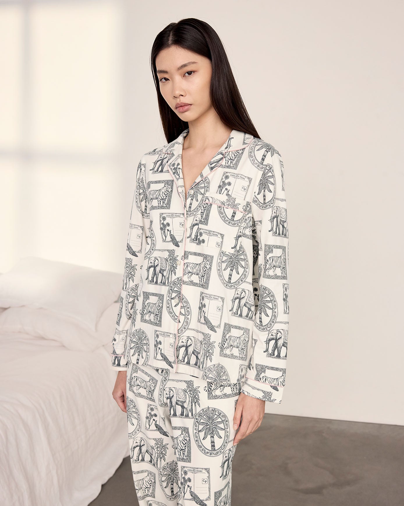 Tall Organic Cotton Safari Stamp Print Long Pyjama Set