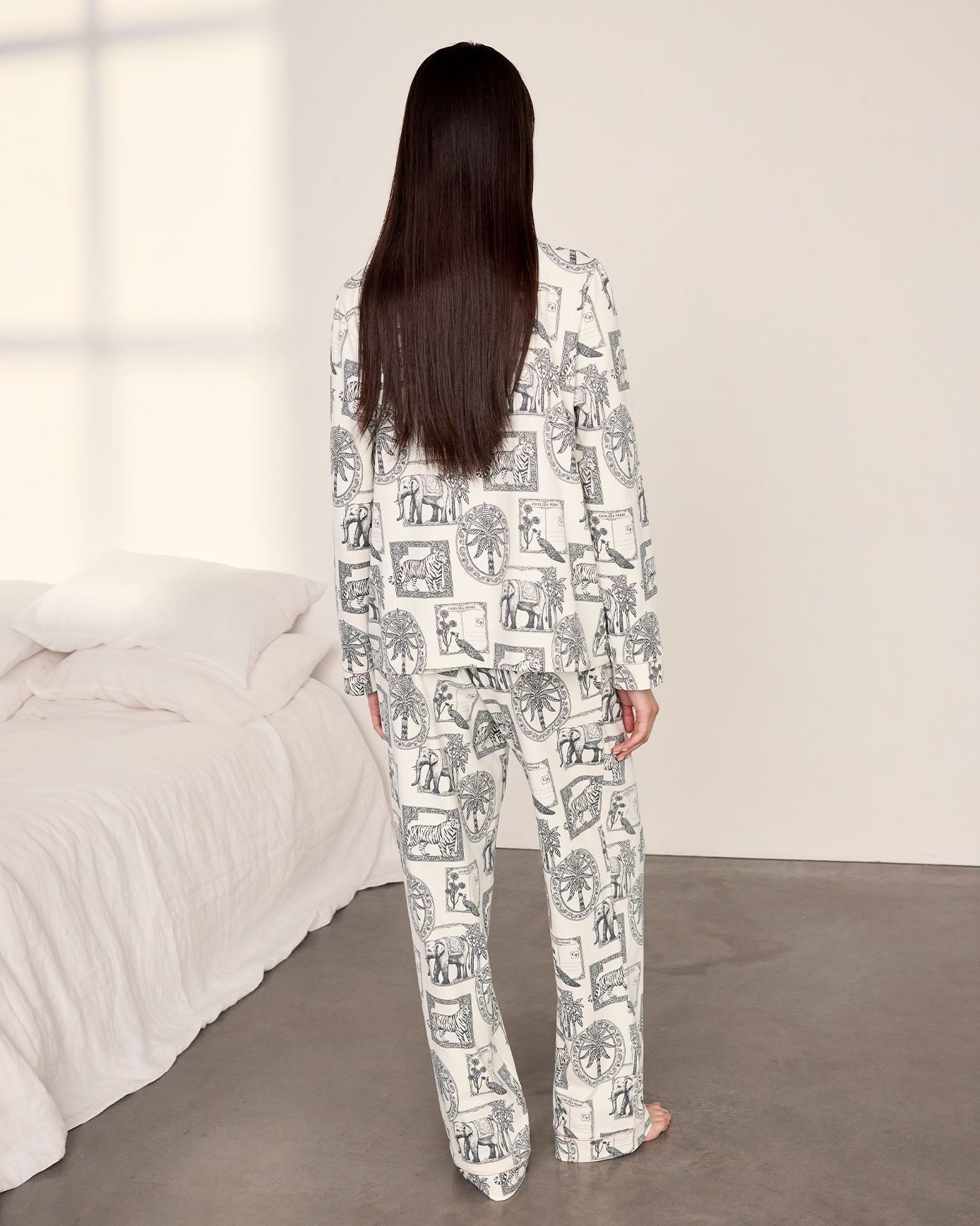 Petite Organic Cotton Safari Stamp Print Long Pyjama Set