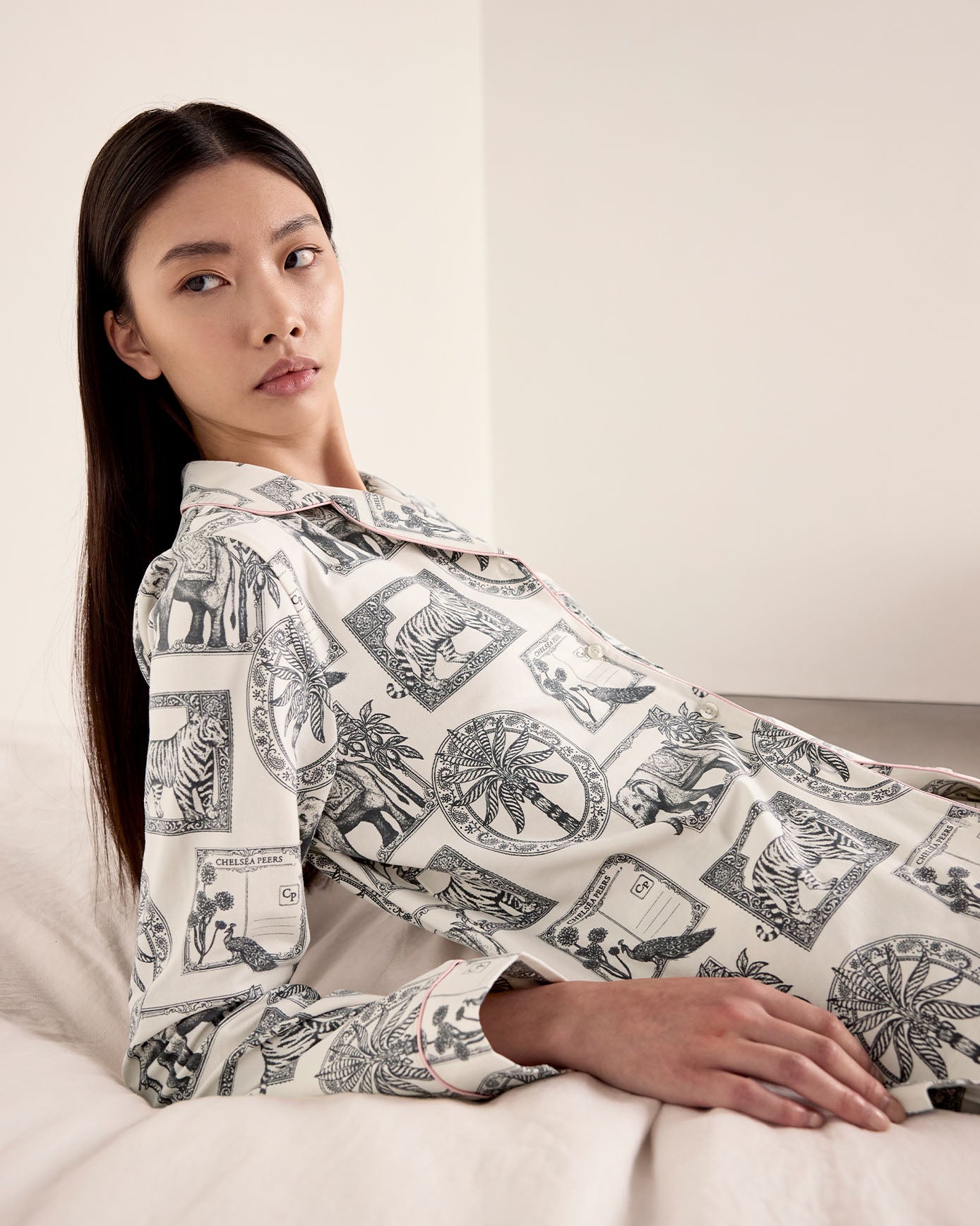 Tall Organic Cotton Safari Stamp Print Long Pyjama Set