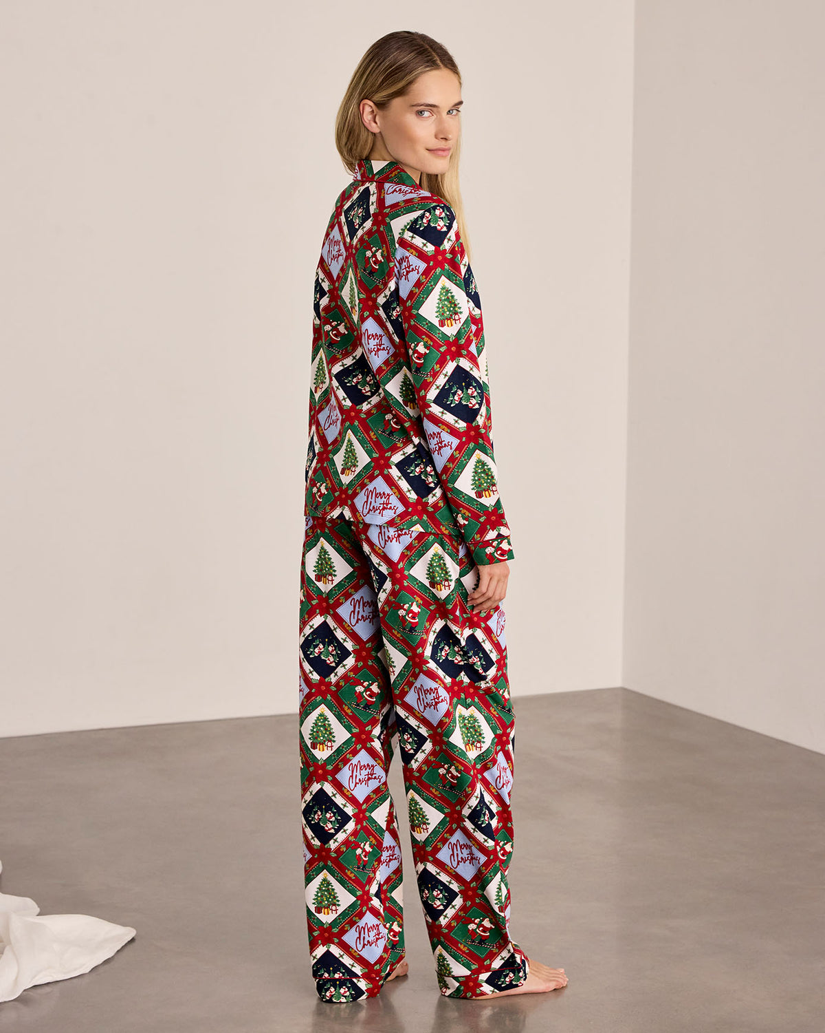 Organic Cotton Christmas Patchwork Print Button Up Long Pyjama Set