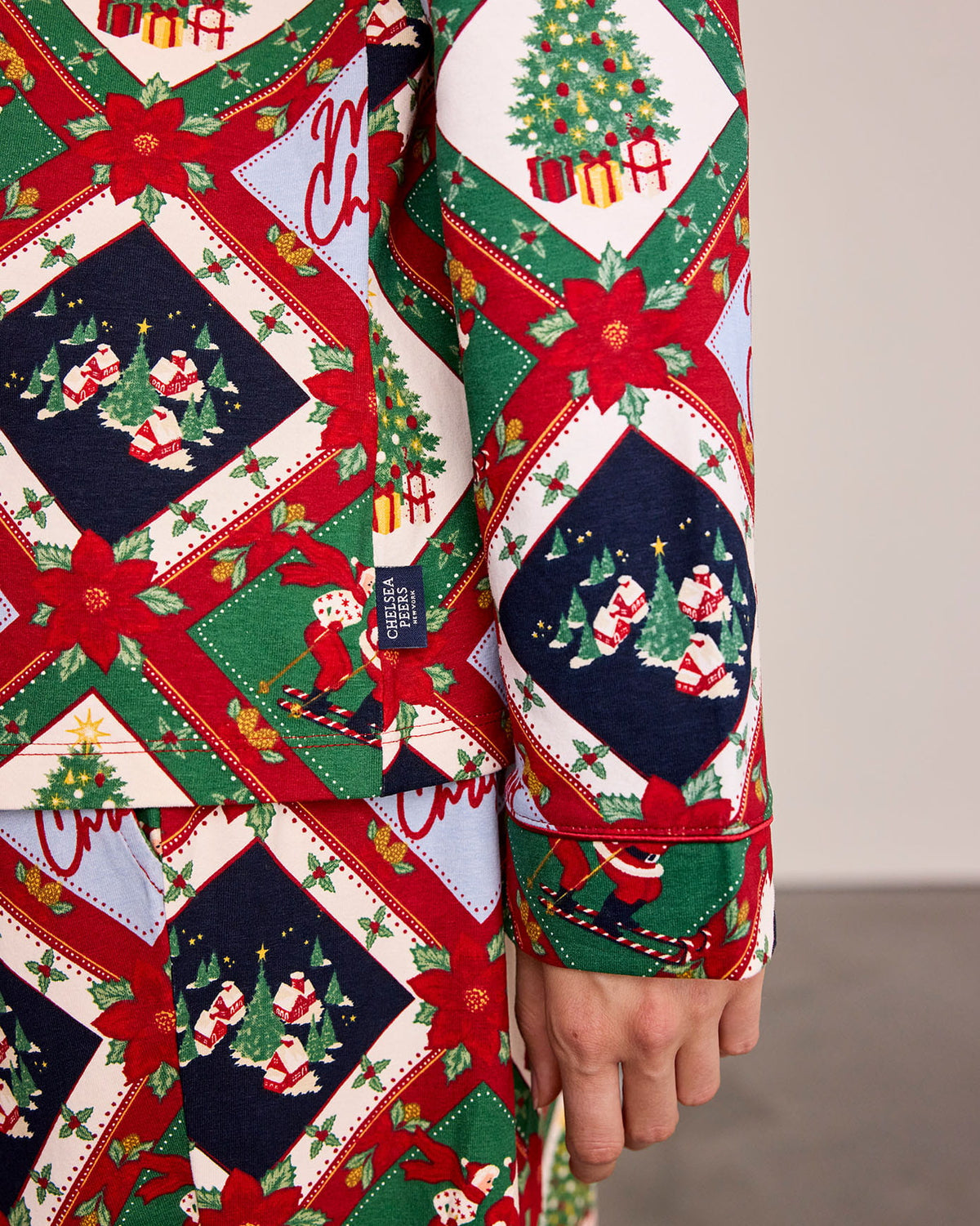 Petite Organic Cotton Christmas Patchwork Print Button Up Long Pyjama Set