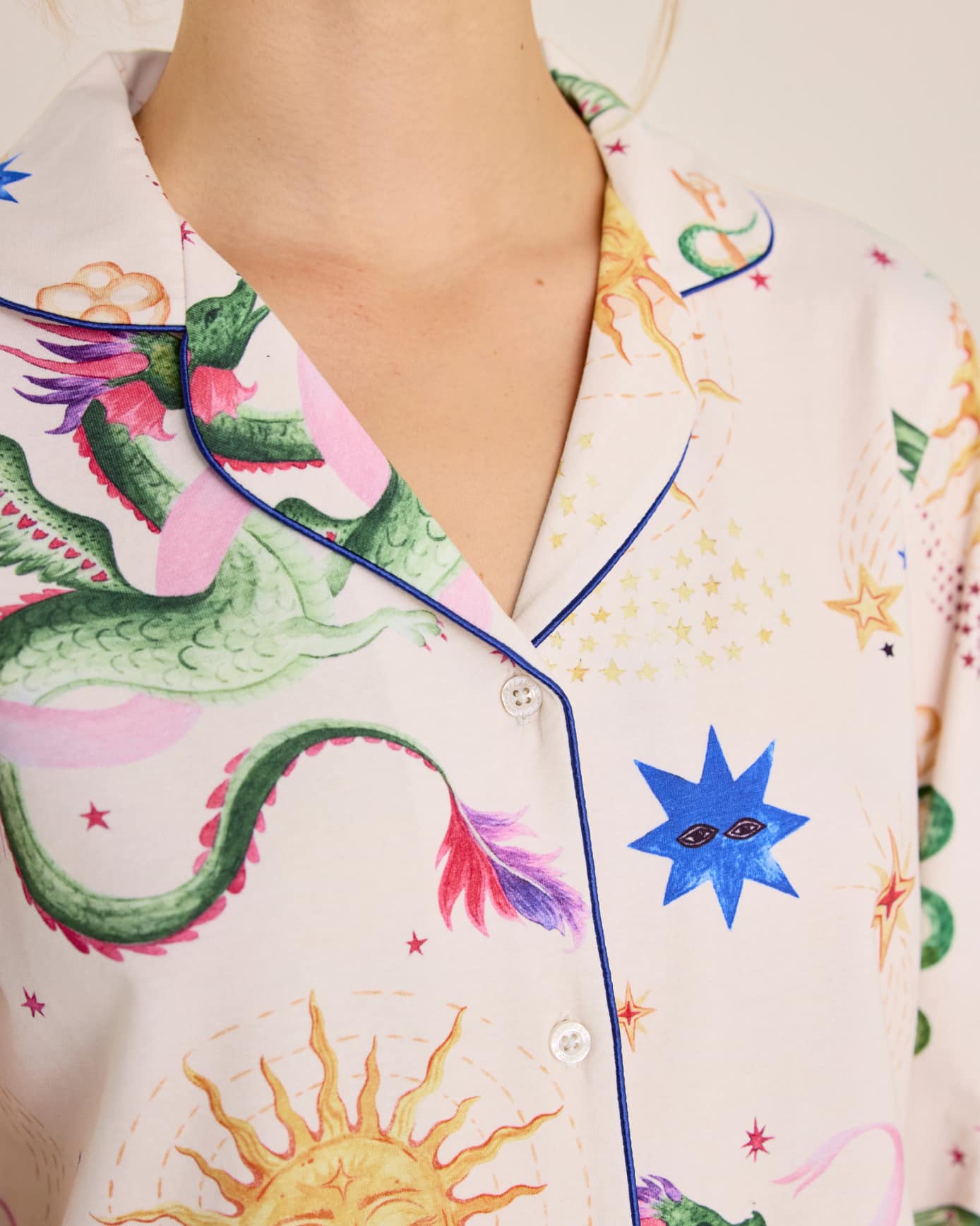 Petite Organic Cotton Mythical Dragon Print Long Pyjama Set