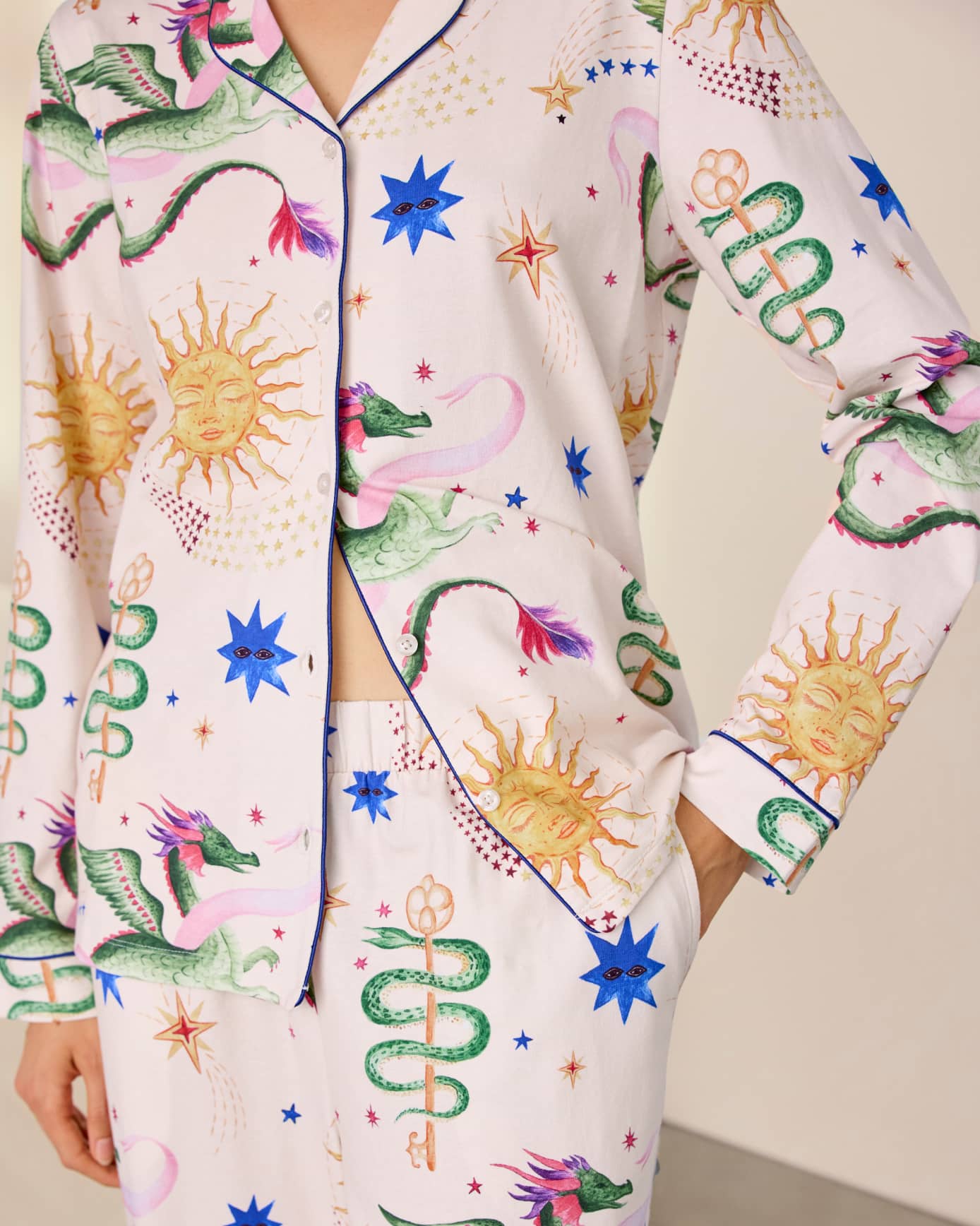 Petite Organic Cotton Mythical Dragon Print Long Pyjama Set