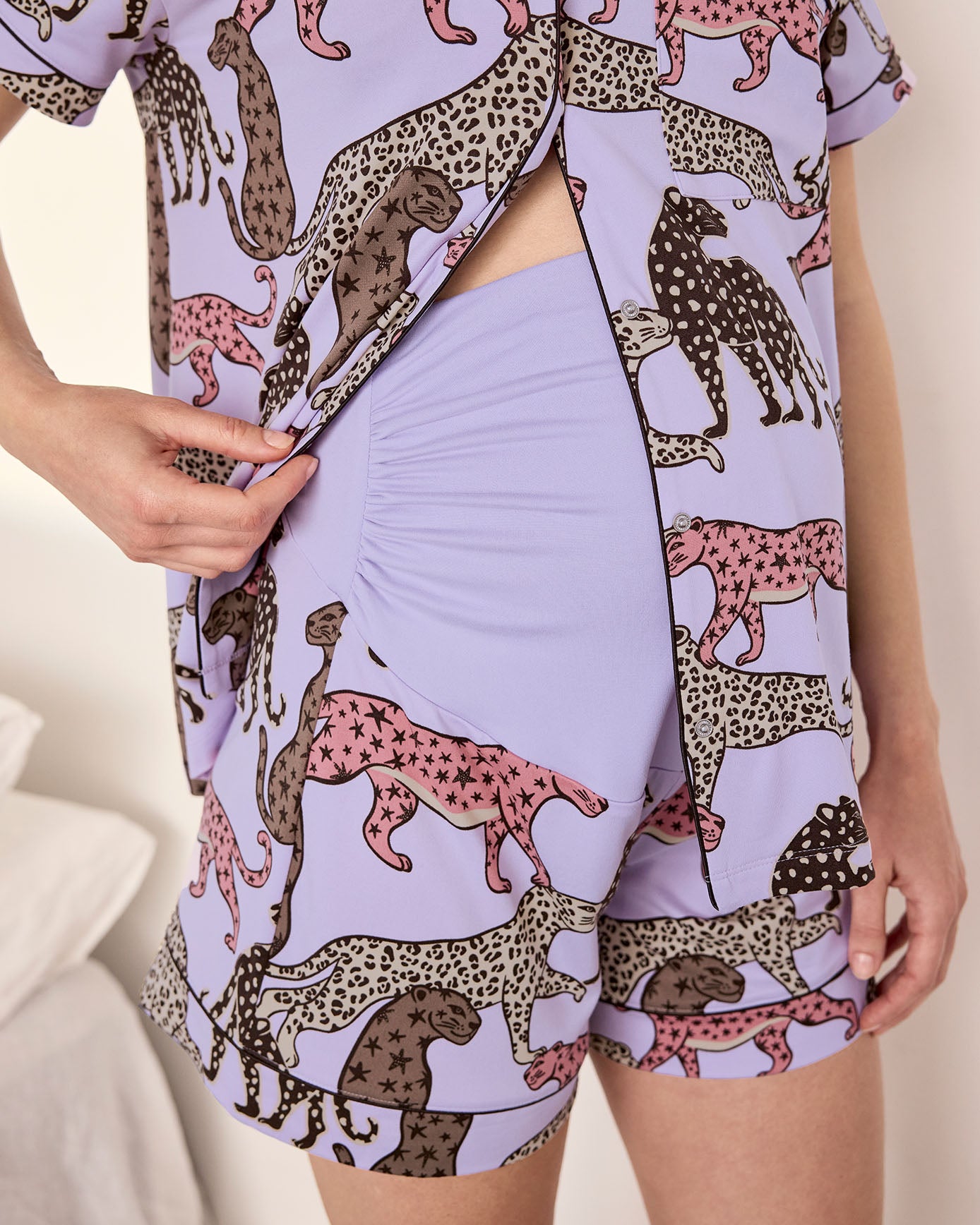 Maternity Starry Leopard Print Button Up Short Pyjama Set